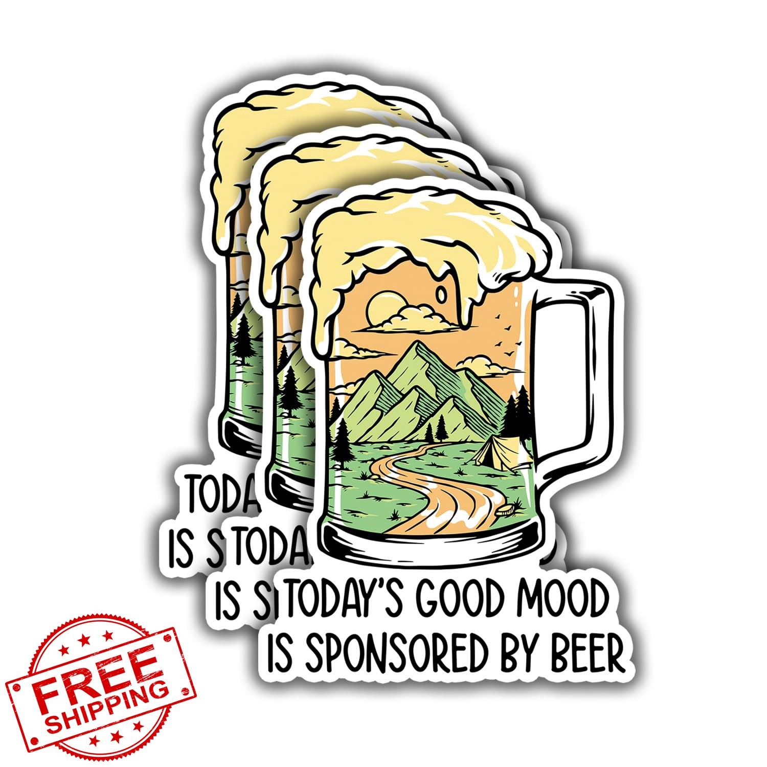 Beer Sponsored Mood 3×2.1" Funny Vinyl Decal Sticker 3PCS Laptop Bottle