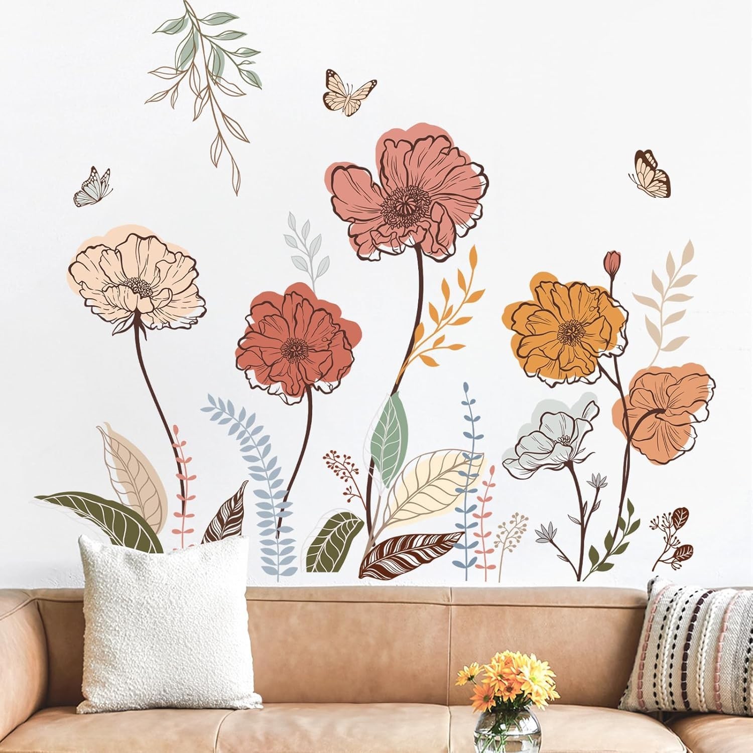 Multi-Color Floral Peel and Stick Wall Art – Perfect for Living Room and Nursery