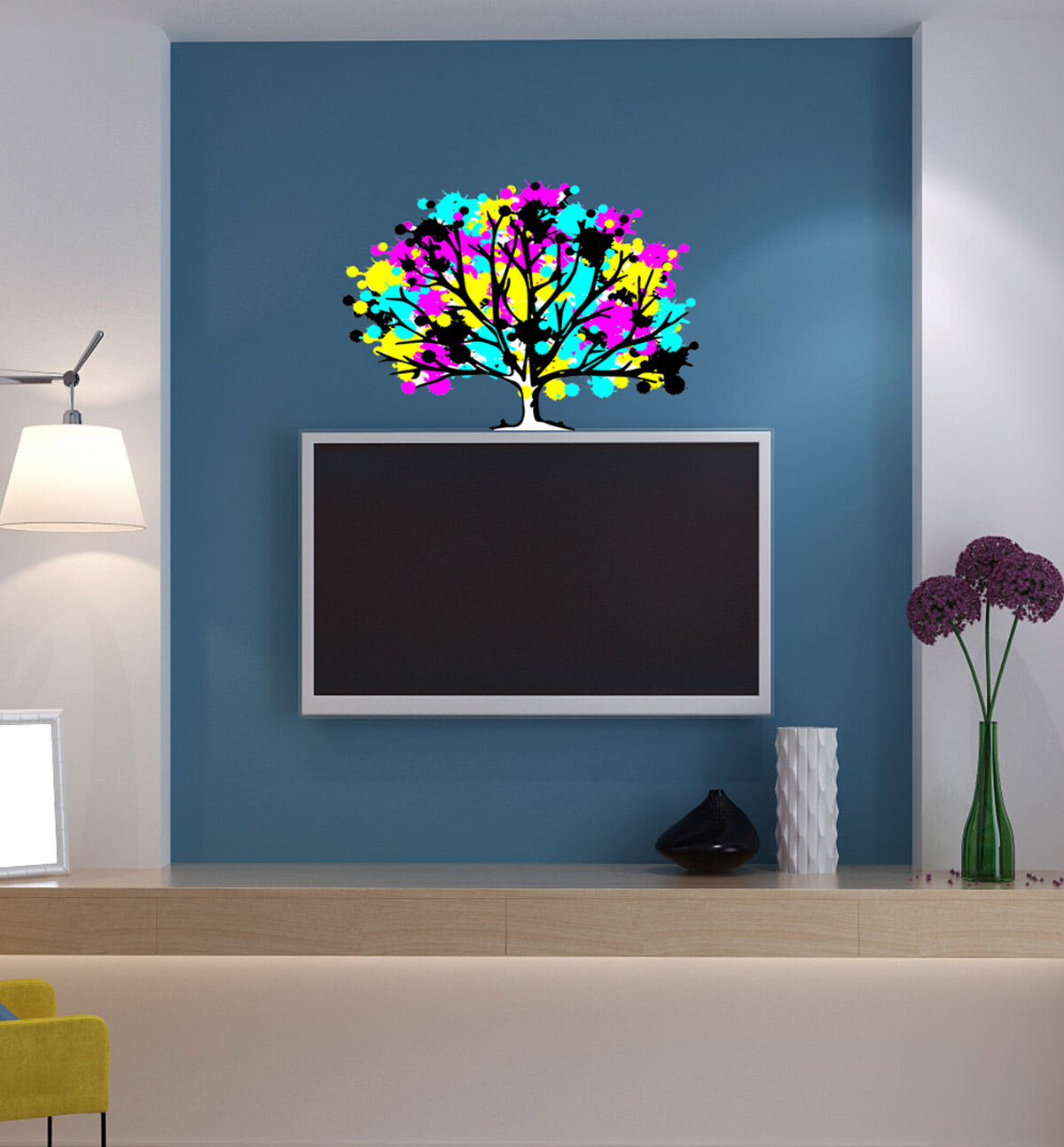 Colored Tree For Living Room, Living Room Tree Decal, Wood Decor, Tree Wall Art
