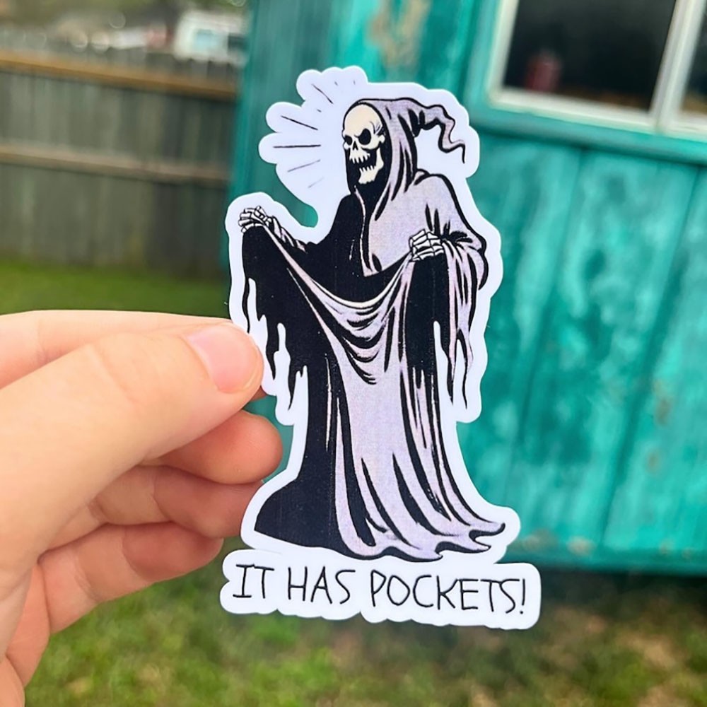 Matte Durable Single-Use Removable Residue-Free Funny Grim Reaper Pocket Sticker