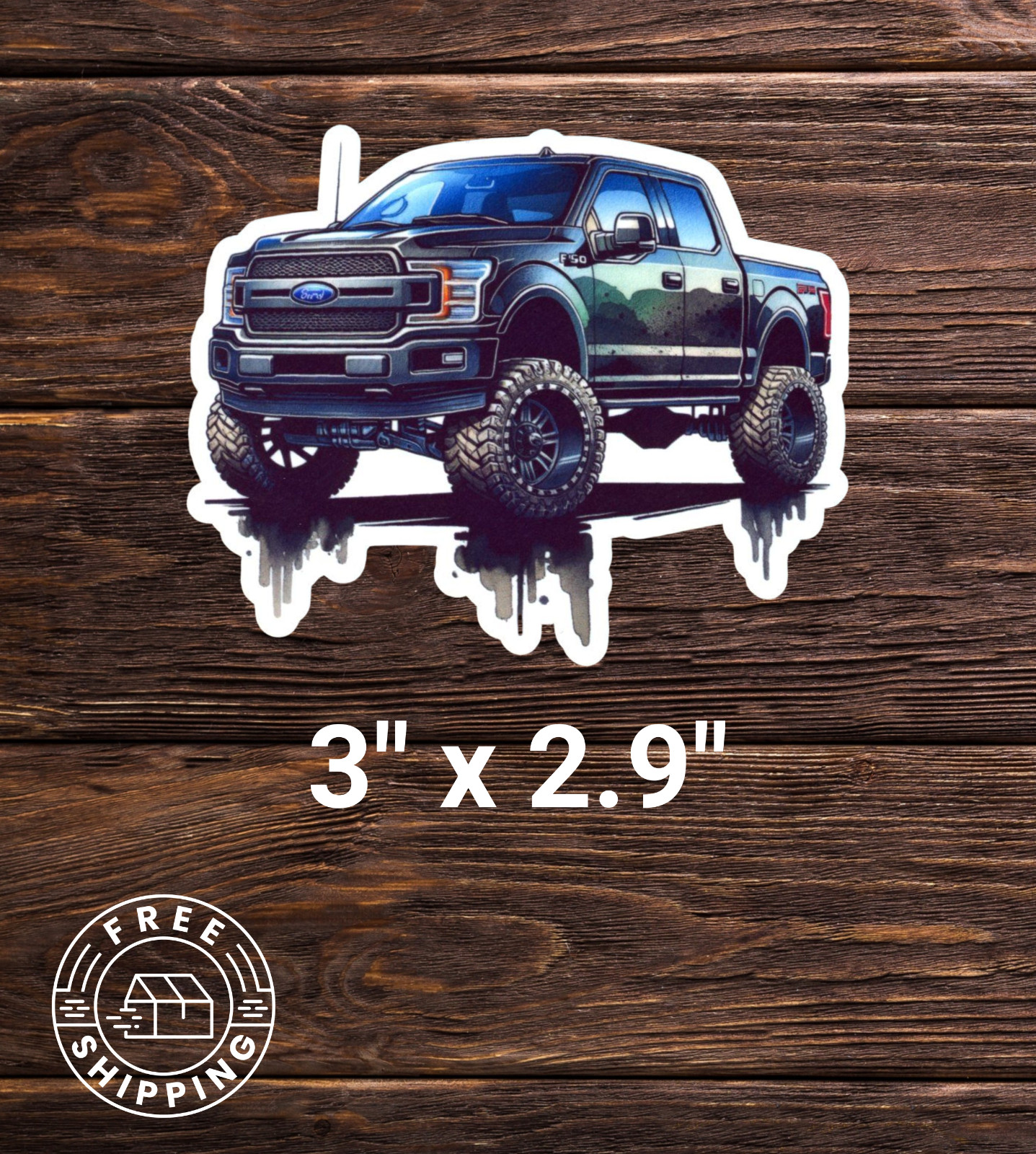 Ford Truck Lifted Watercolor Design Vinyl Sticker Laptop, Water Bottle etc.
