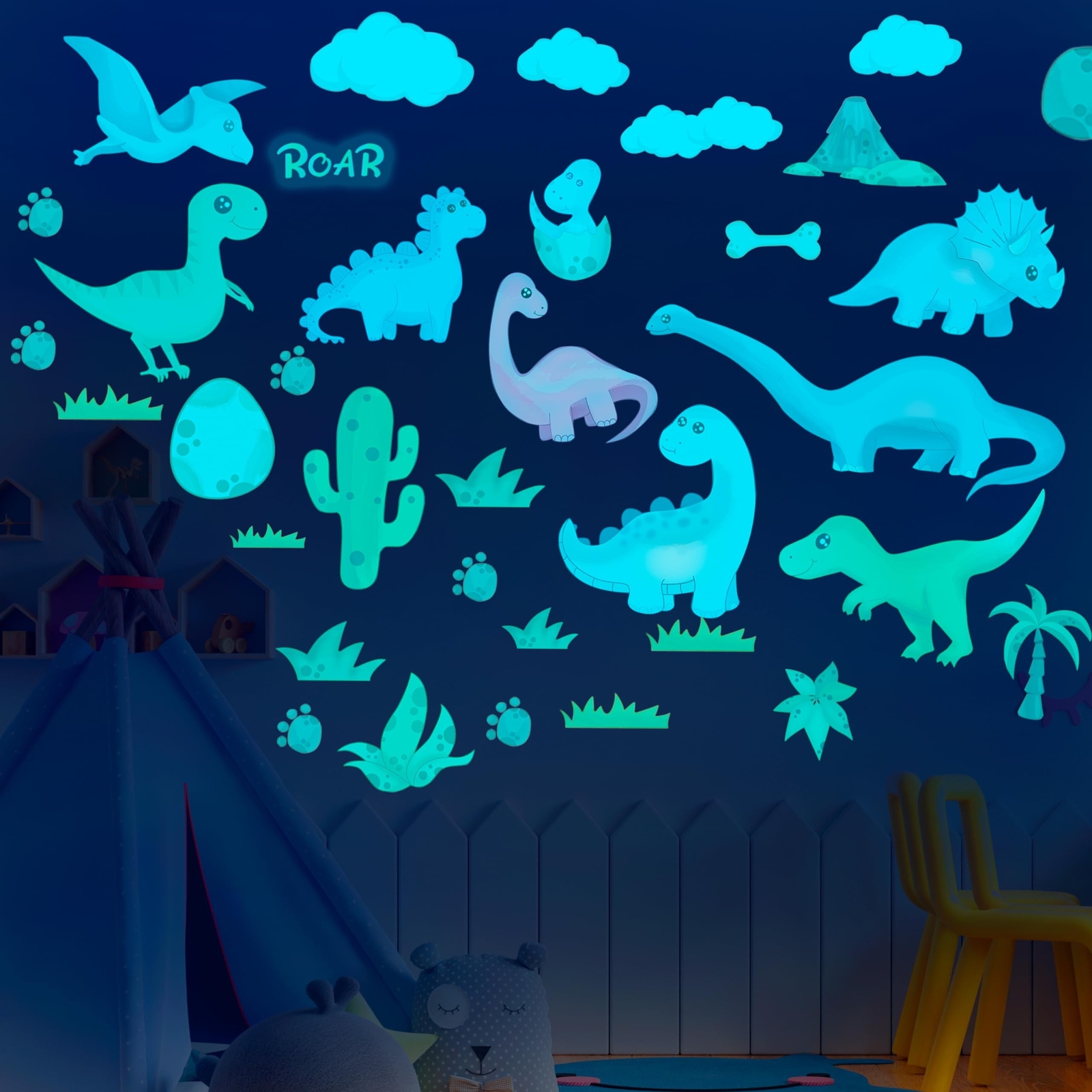 Dinosaur Room Decor,Glow in The Dark Dinosaur Wall Decals for Boys Bedroom, K…