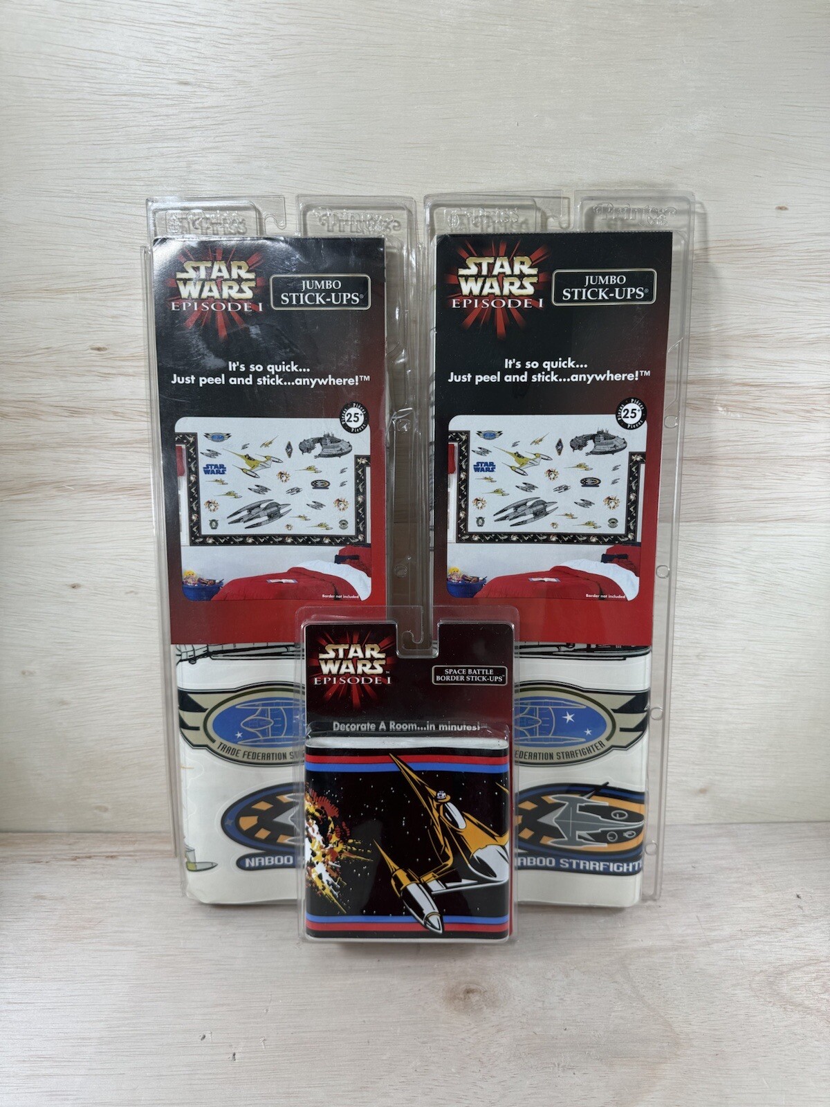 STAR WARS EPISODE 1 TPM JUMBO STICK-UPS 25 WALL STICKERS LOT OF 3 USA NOS 1999