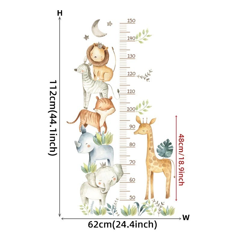3PC Cartoon Animal Height Ruler Wall Sticker Waterproof Removable Kids Decor