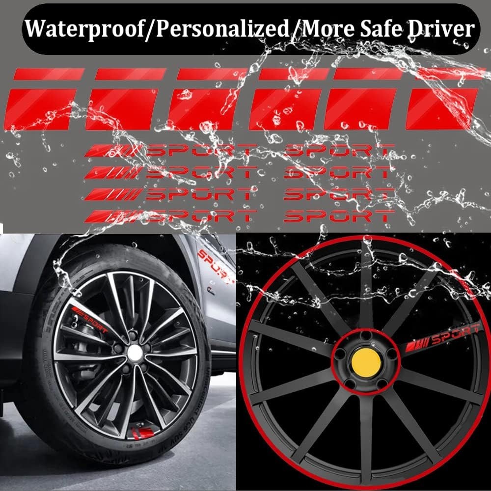 Pincuttee 14pcs Car Decal Stickers,Wheel Rim Decal Sticker,Sport Logo Reflective