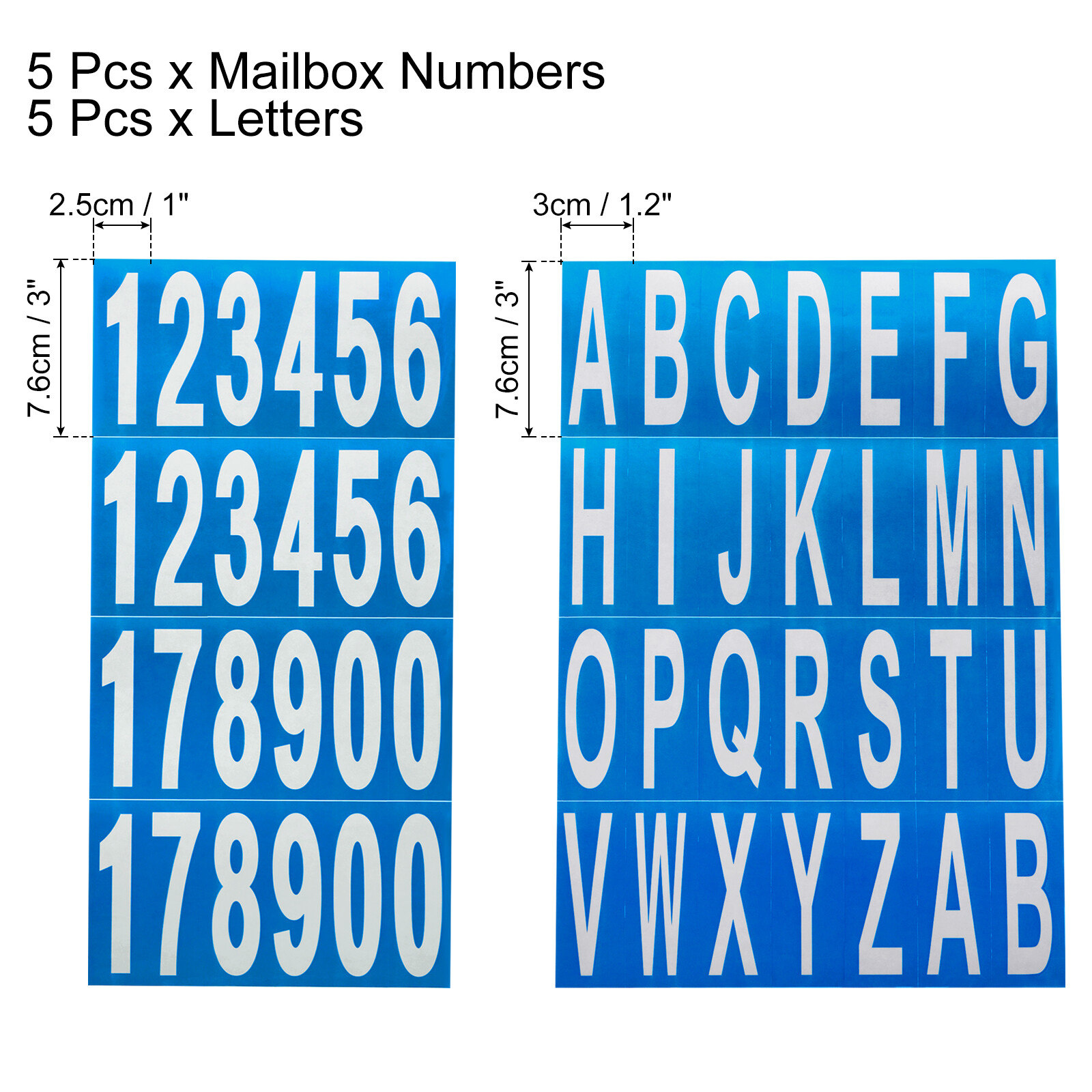 10 Sheets Mailbox Numbers and Letters for Indoor/Outdoor Decals White in Blue