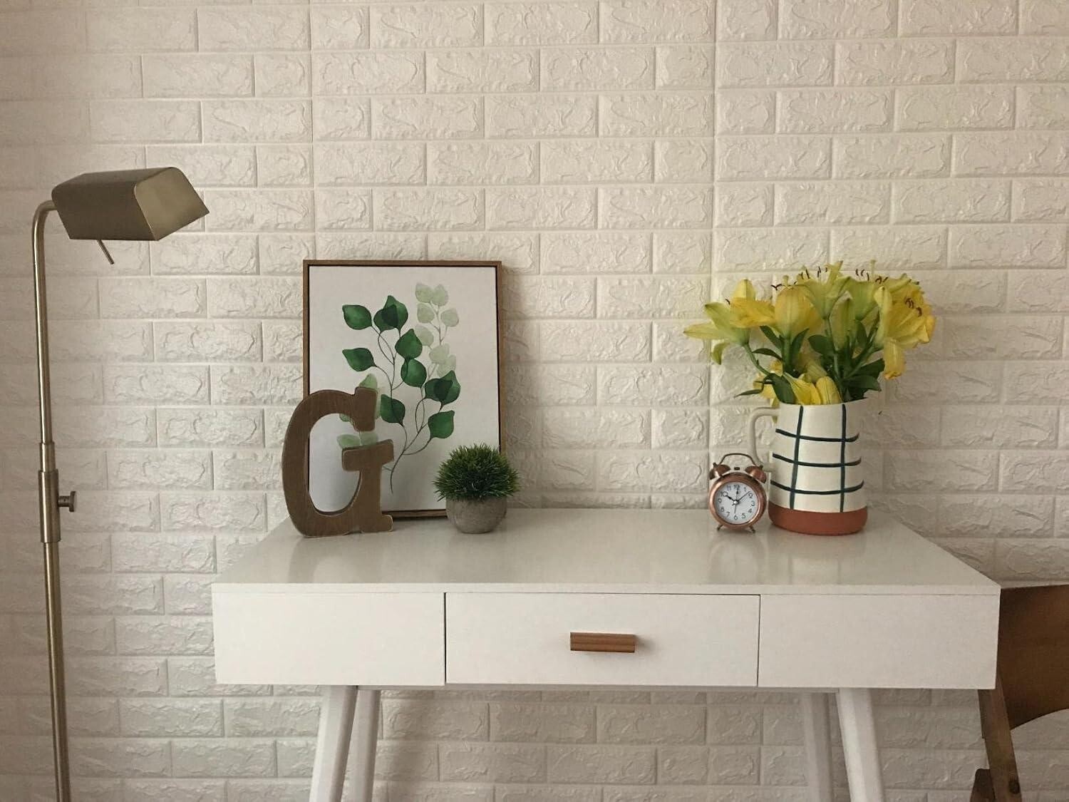 Art3d 20pcs 30.5"x27.5" Foam Faux Brick Self-adhesive White Wall Sticker