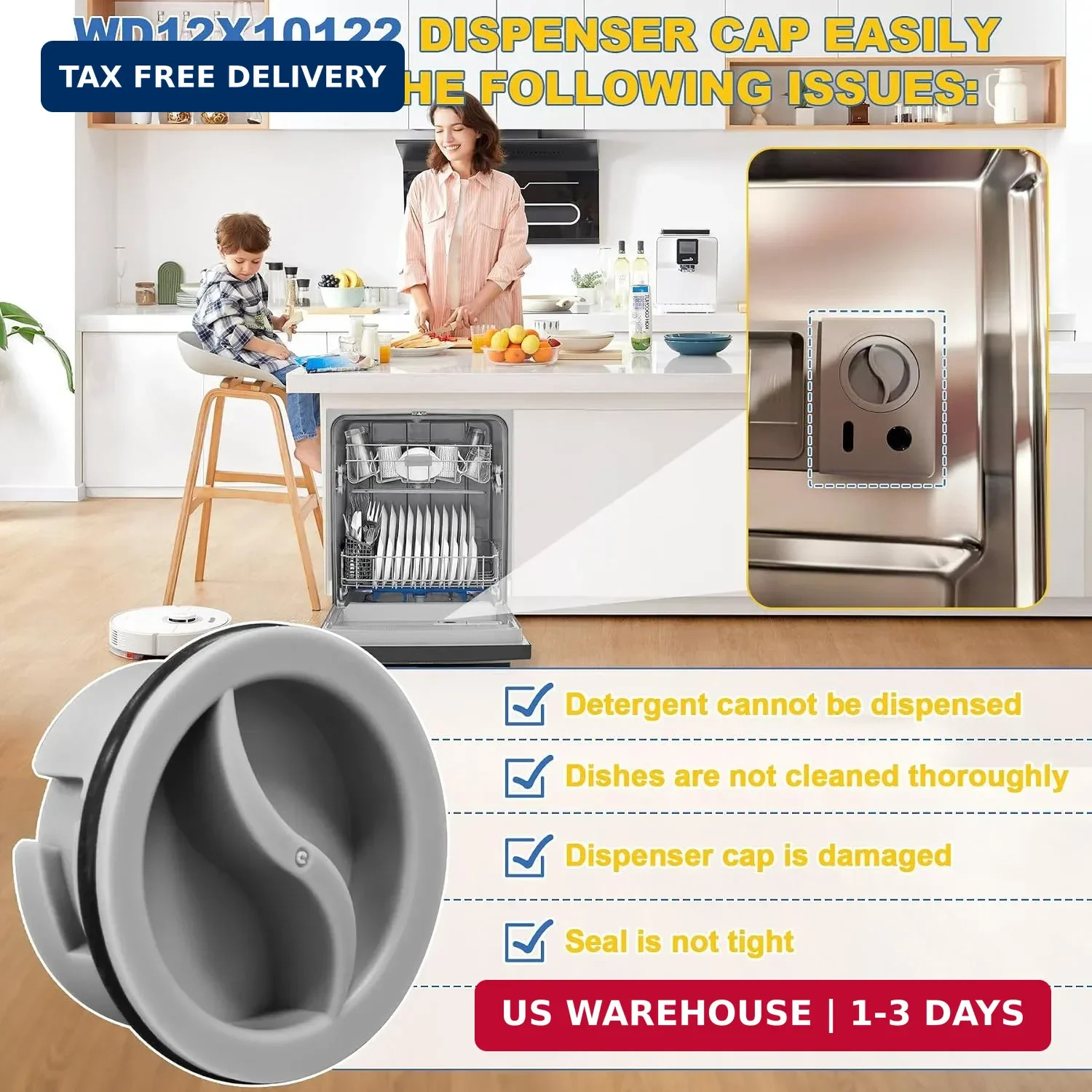 Upgrade WD12X10122 Dishwasher Rinse Aid Dispenser Cap Compatible with GE Dishwas