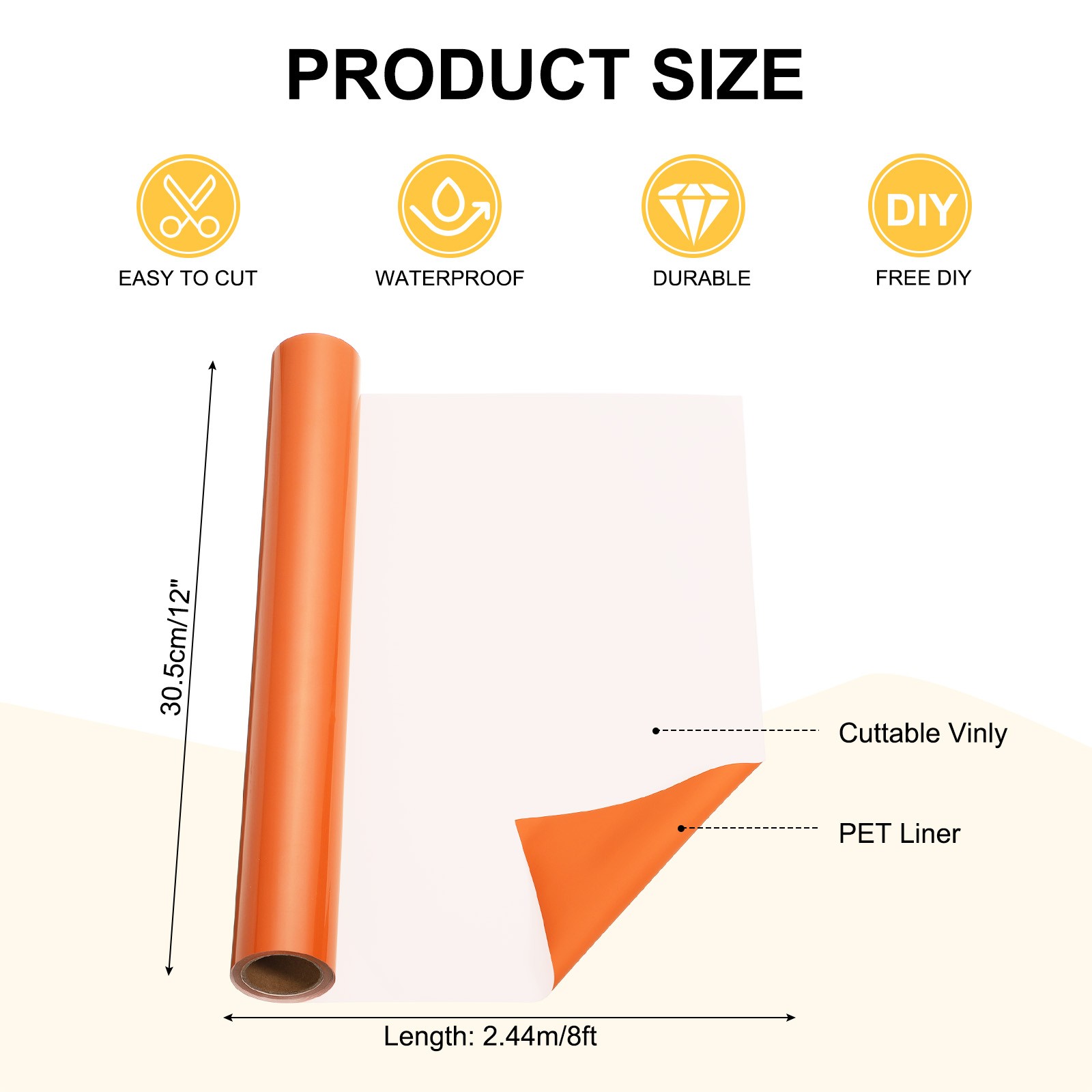 Orange Permanent Vinyl for Roll 12"" x 8ft