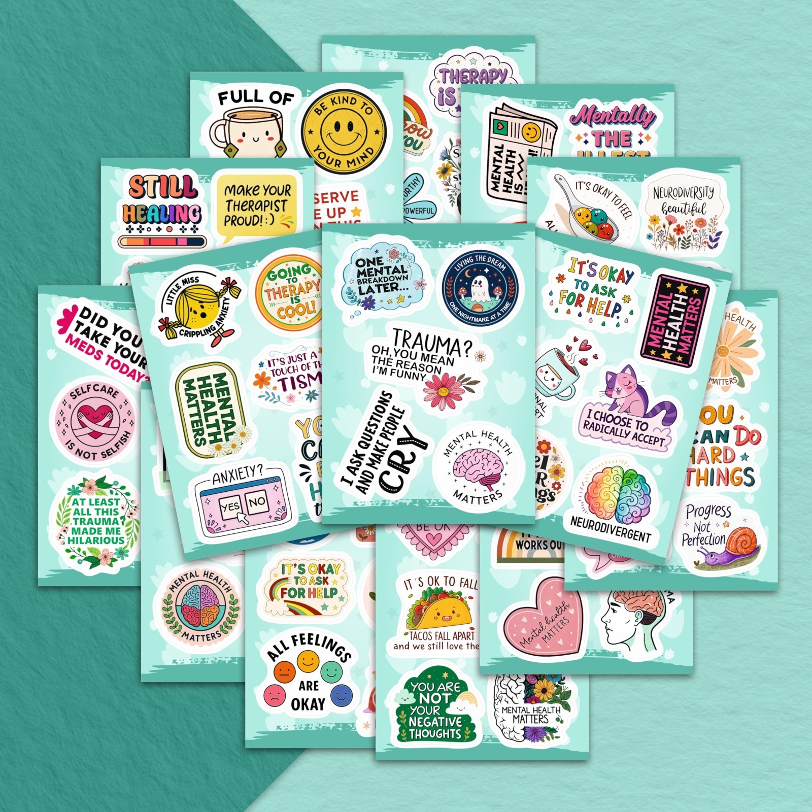 100Pcs Mental Health Awareness Stickers for Water Bottles – Gifts for Adults & C