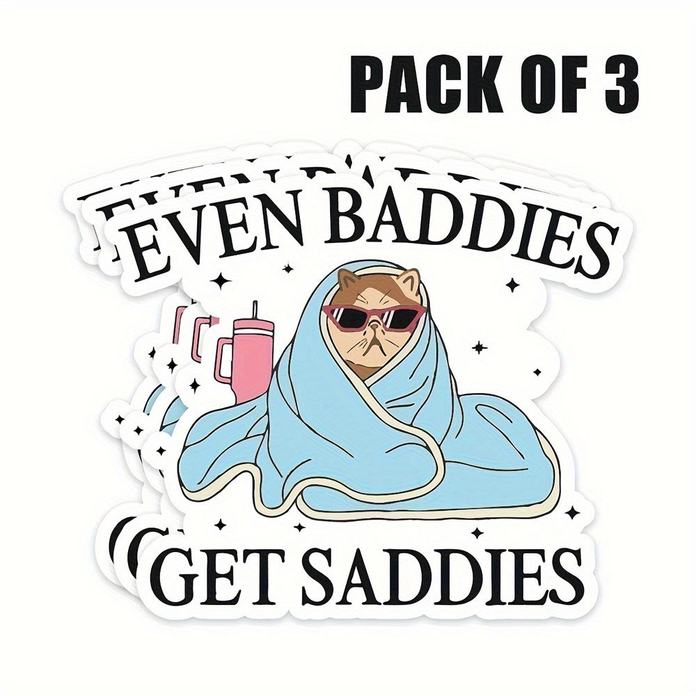 Easy-To-Apply Colorful High-Quality Gift-Worthy 3-Pack Cute Villain Cat Stickers