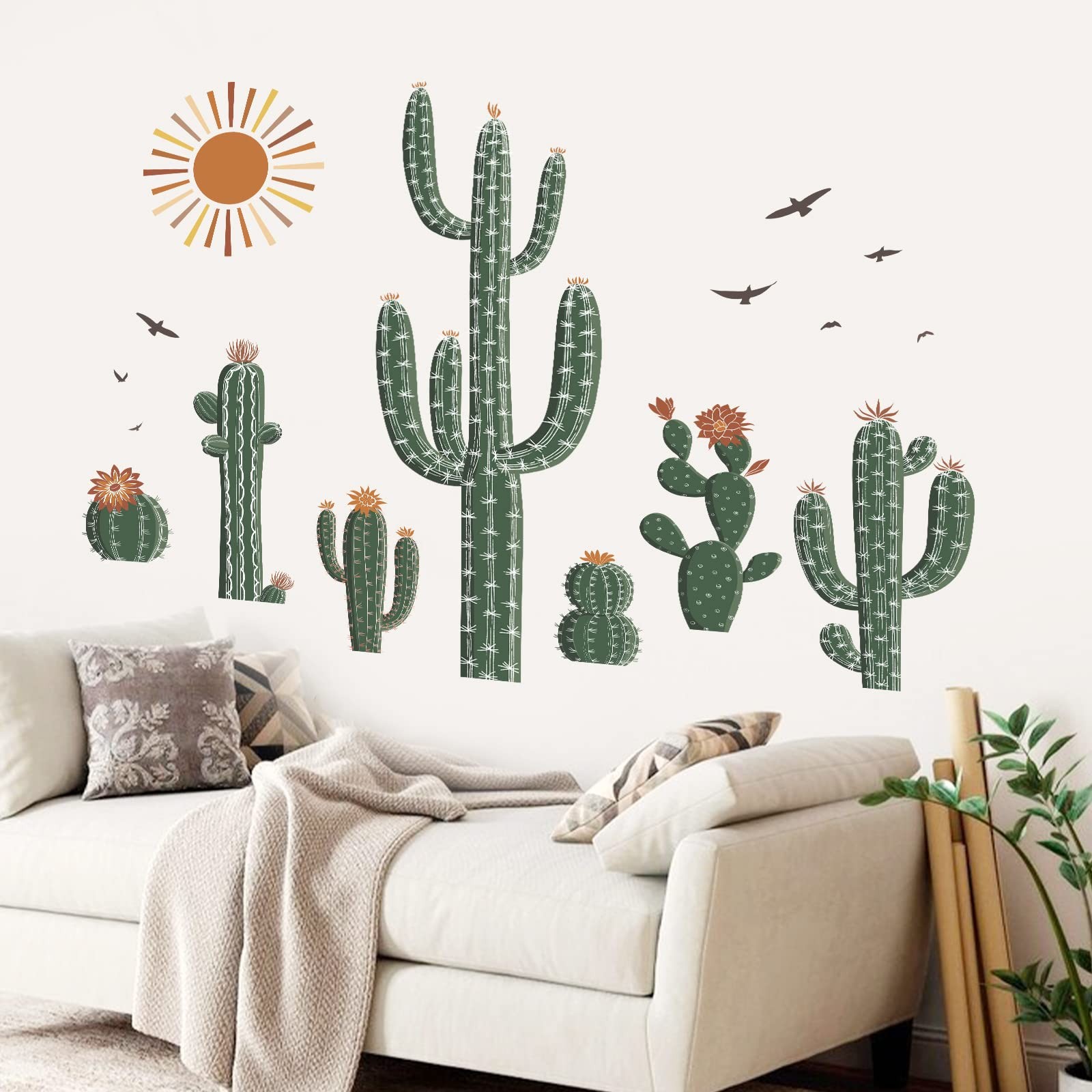 Boho Cactus Wall Stickers Tropical Cacti Green Plants Peel and Stick Wall Art…