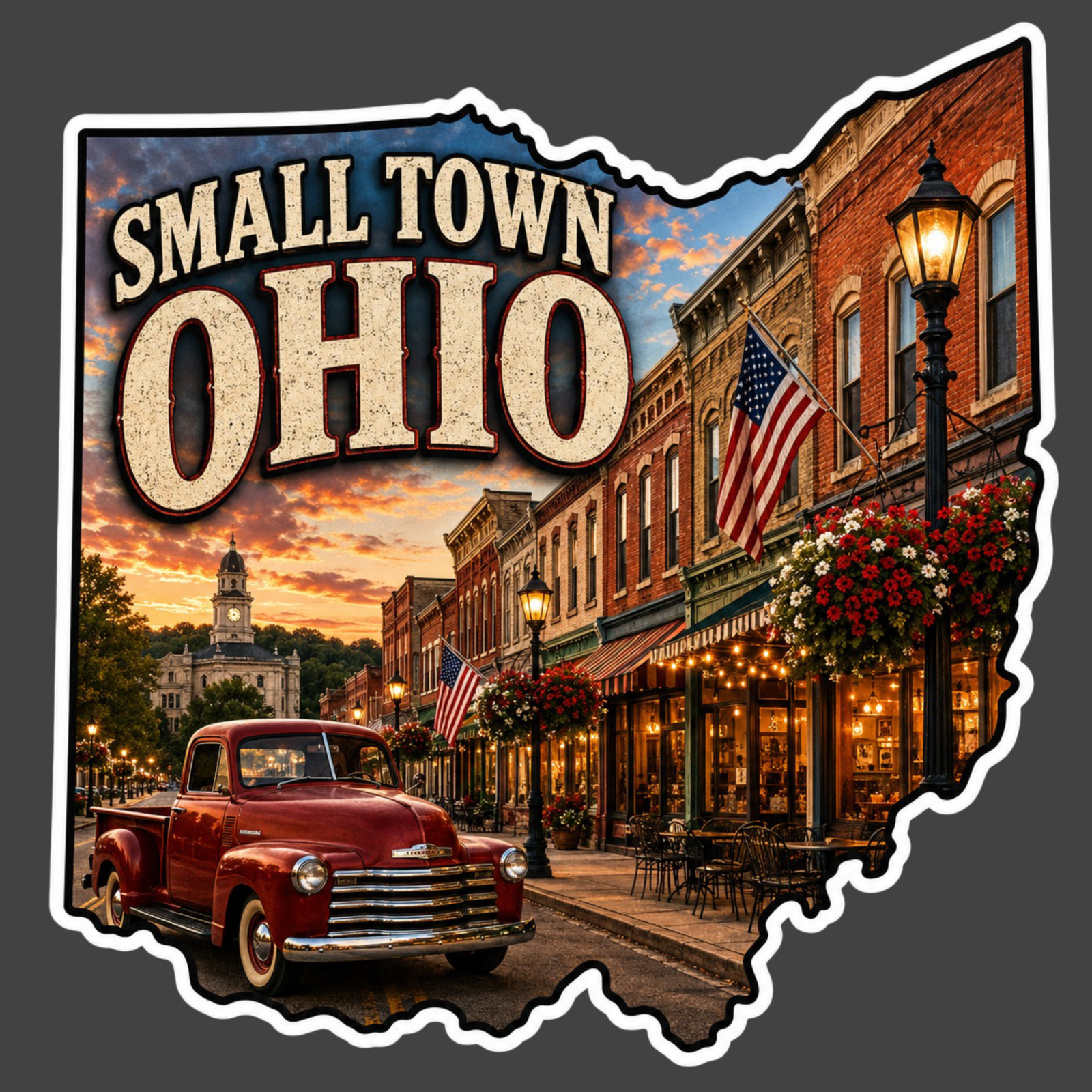 Ohio Sticker Vinyl Decal Small Town Pride Vintage Truck Main Street Country