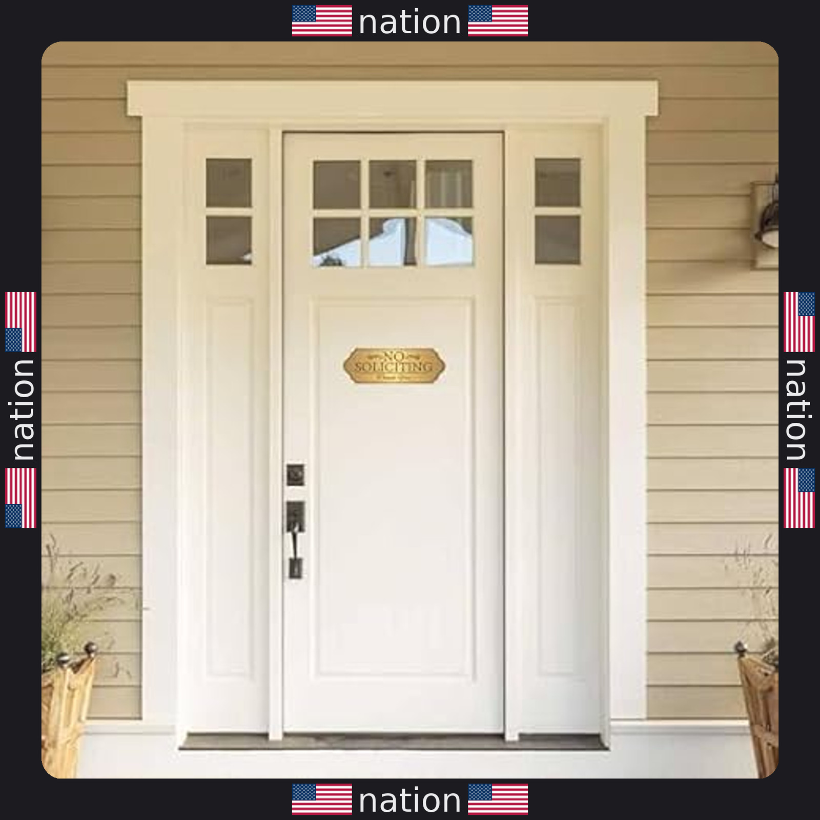 Modern No Soliciting Sign Sticker – Self-Adhesive Brushed Gold Vinyl for Doors