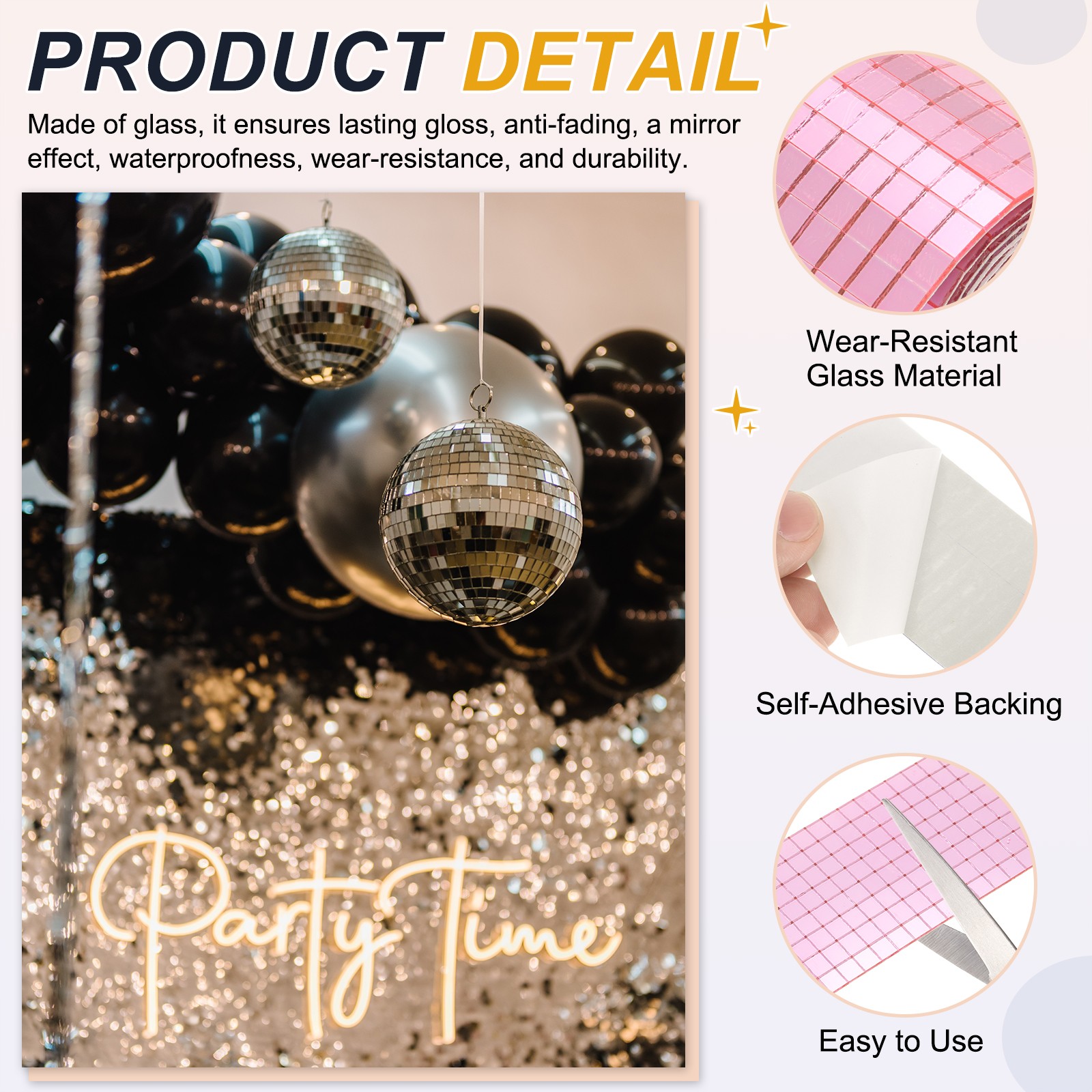 5x5mm Self Adhesive Mirrors Mosaic Tiles, 3200 Pcs Mosaic Sticker, Pink