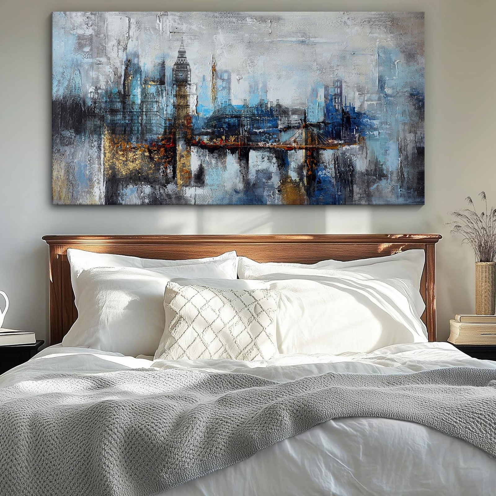 Pogusmavi Large Wall Art for Bedroom Abstract City View Canvas Art Modern Hom…