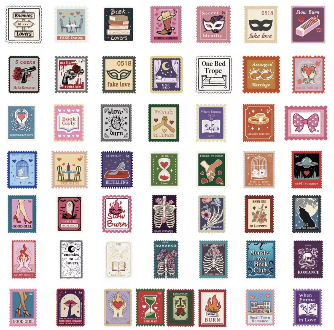 Stamp Style Love Stickers 50pk Matt Relationship Fun Love Stickers FREE SHIPPING