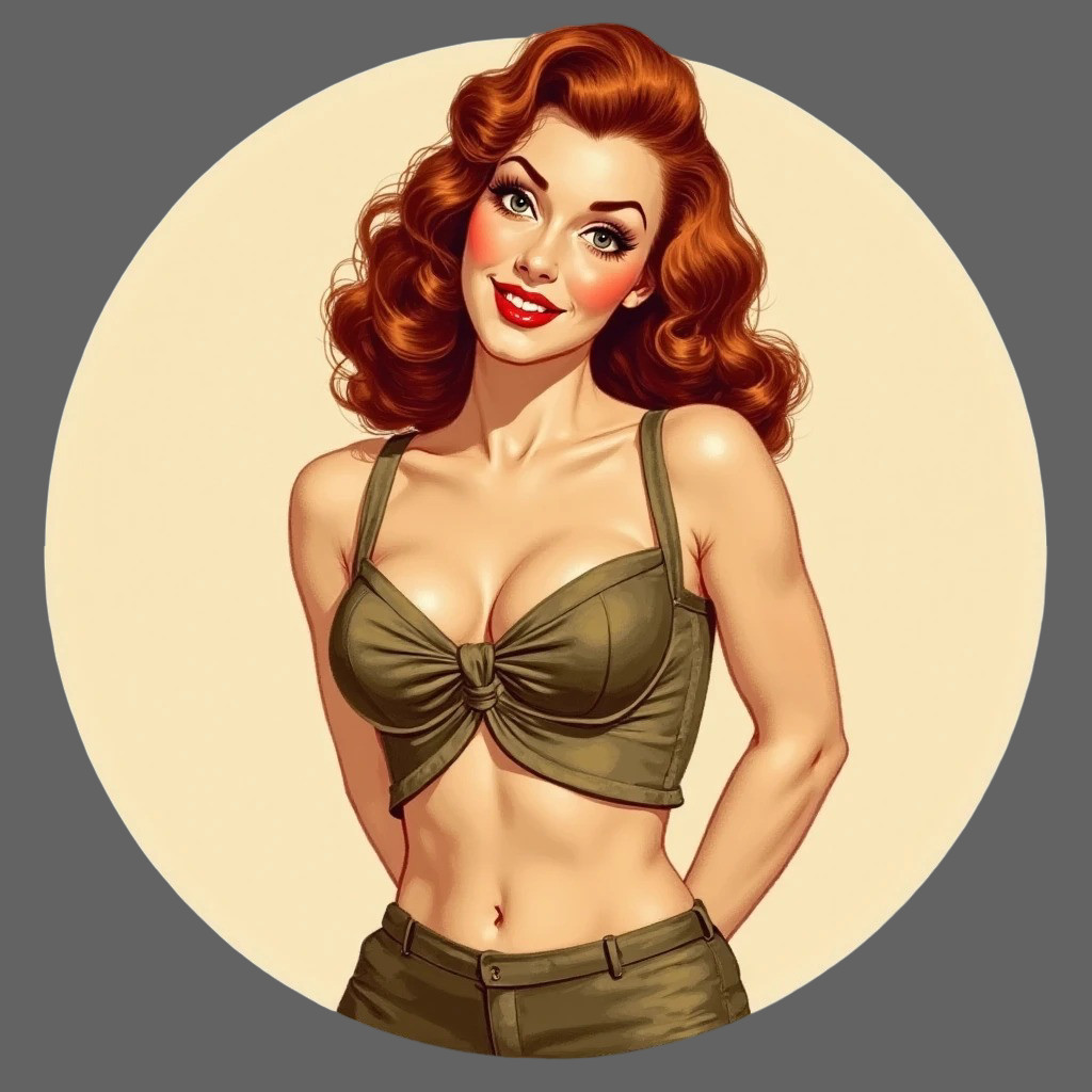 Pinup Girl sticker vinyl decal olive top pants sexy retro redhead pinup style