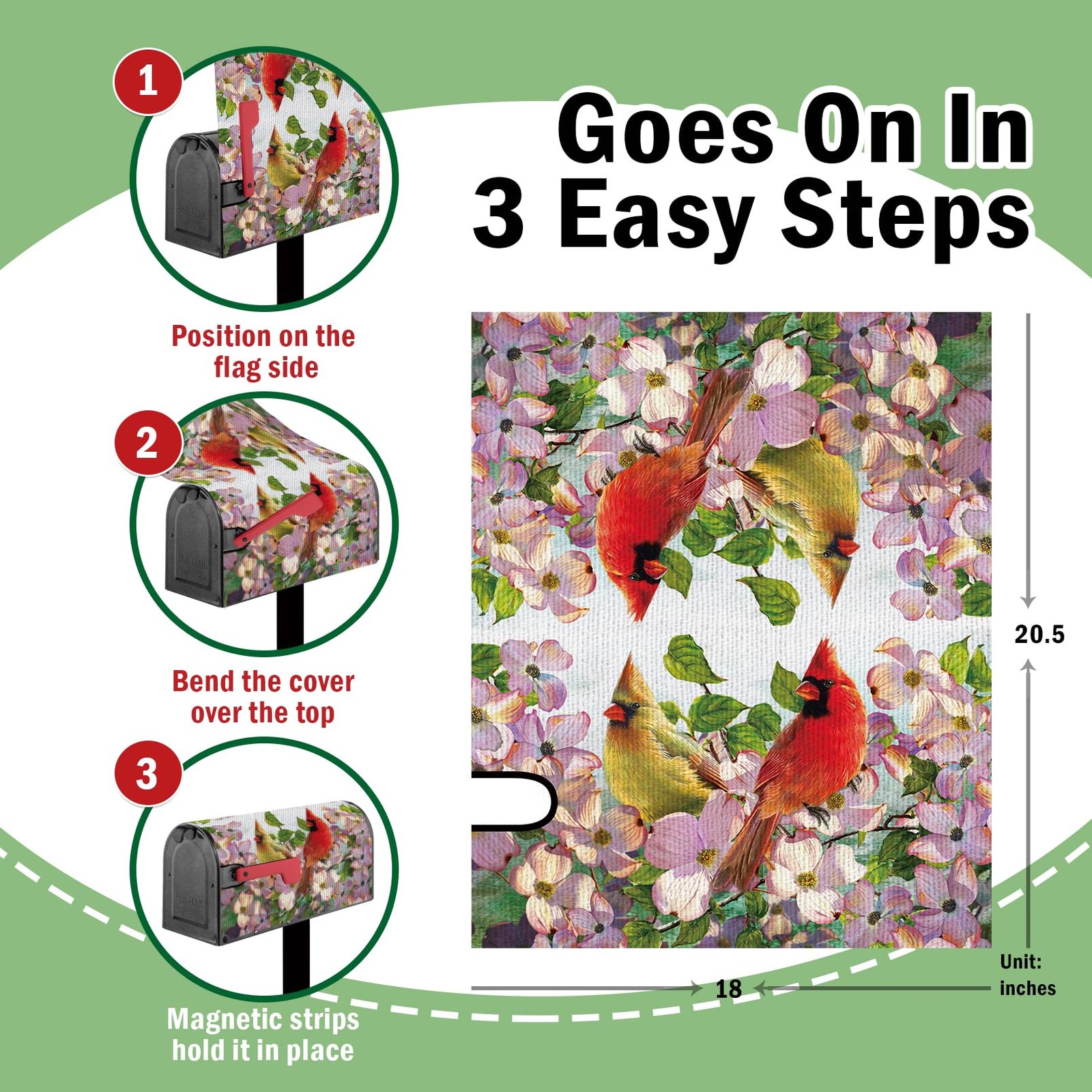FBCOO Spring Summer Cardinal Mailbox Cover Magnetic Standard Size 20.5" Bird