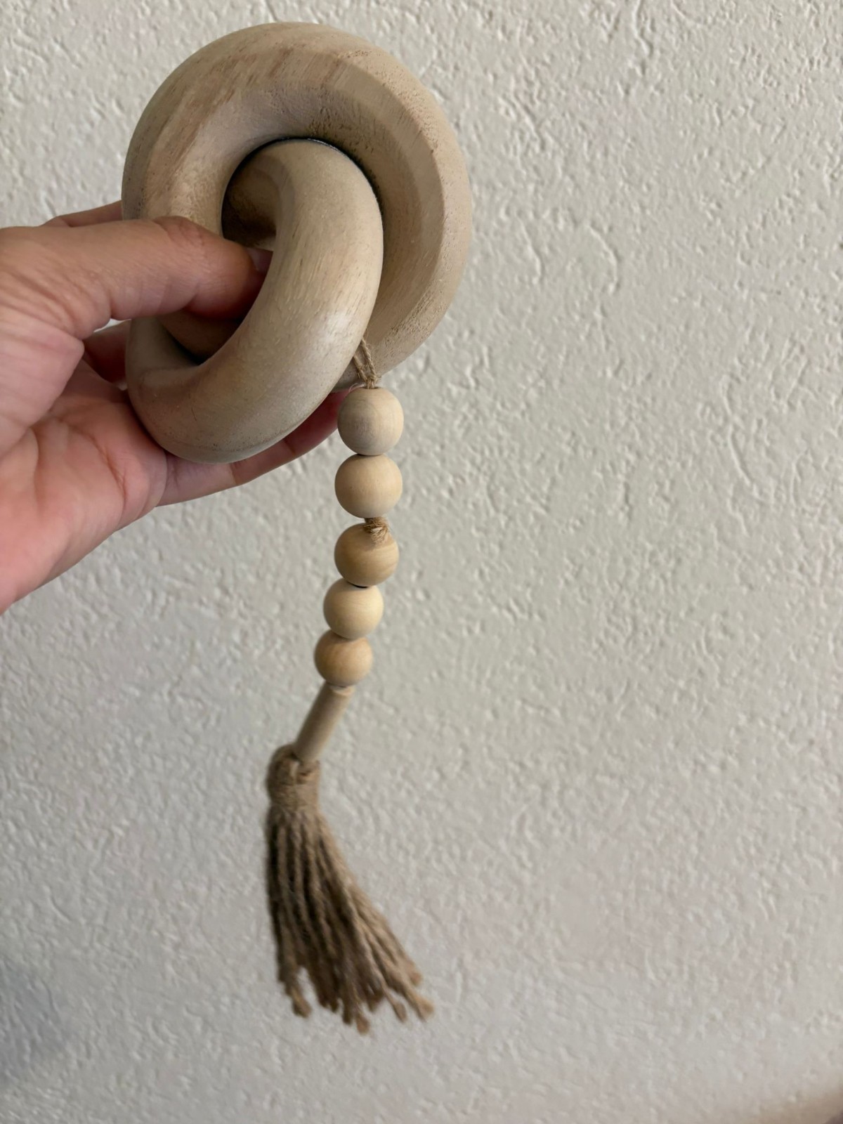 Handmade Boho Wooden Bead Garland with Tassel – Natural Home Decor