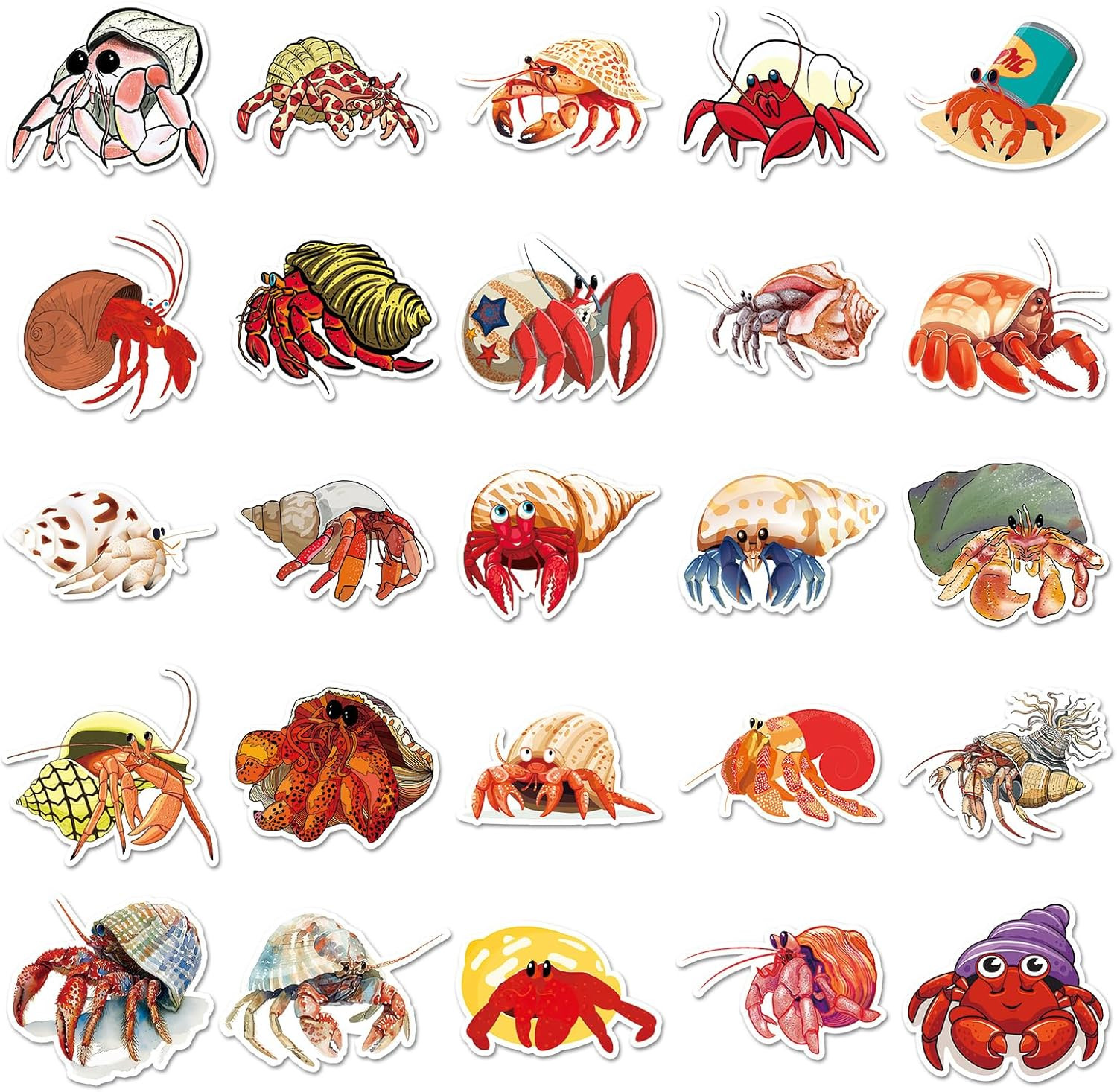 50 Pcs Unique Hermit Crab Stickers, 1.5-3 Inches Waterproof Vinyl Decals for …