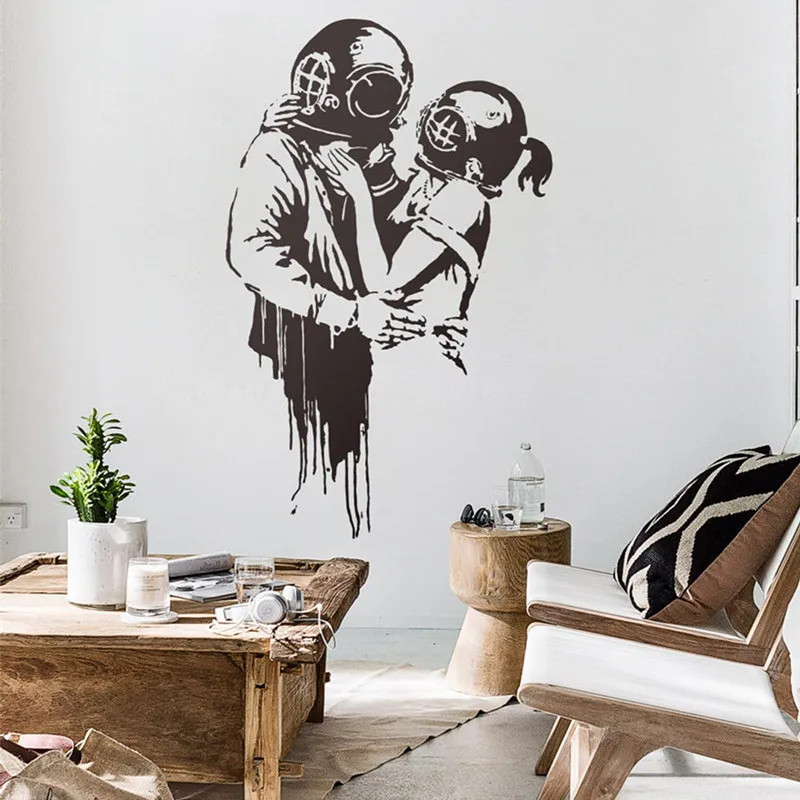 Banksy Wall Decal THINK TANK LOVE Street Sticker Scuba Diving Tank Girl Diver