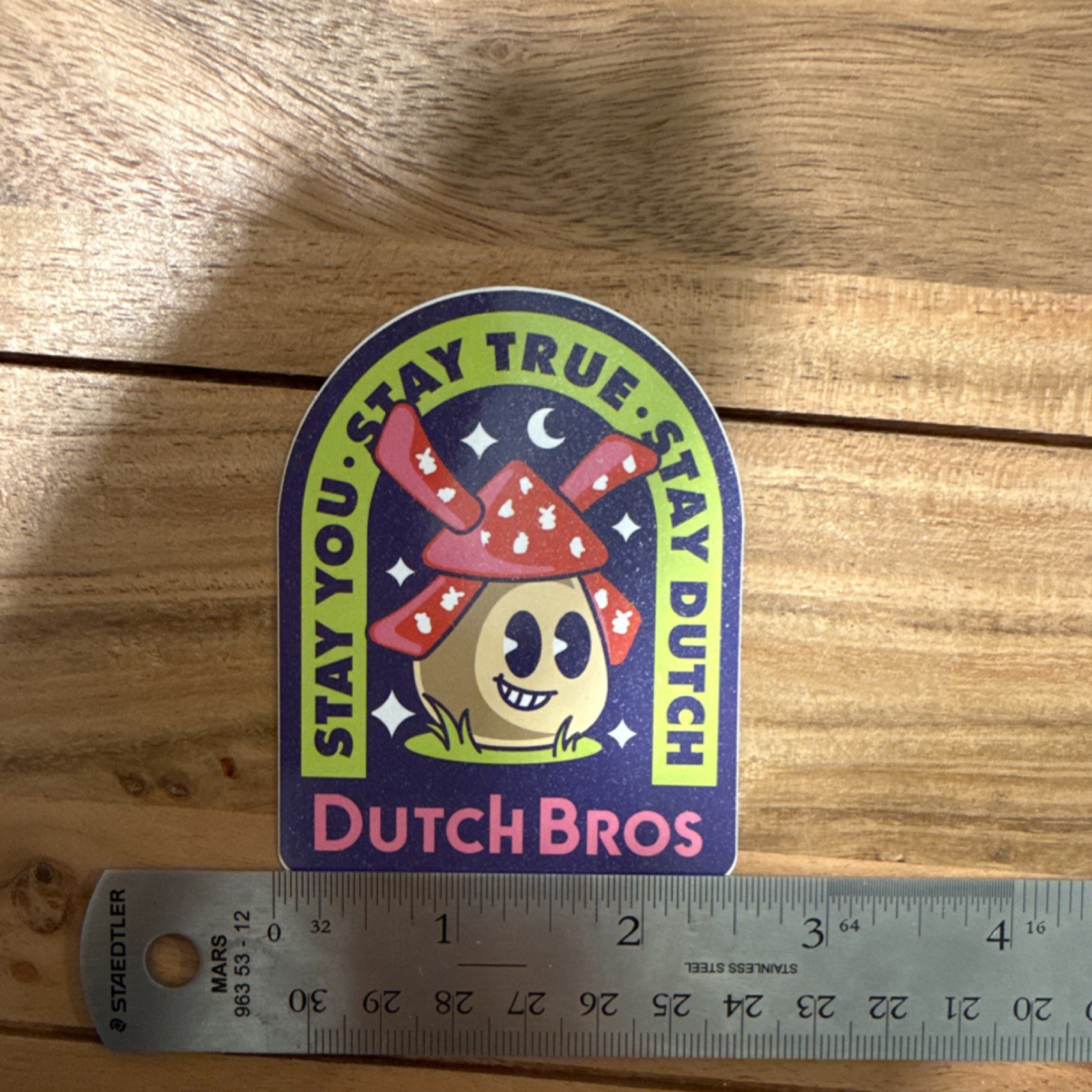 Dutch Bros Mushroom Cartoon Arch Sticker Multicolor Small 3×2.5 in