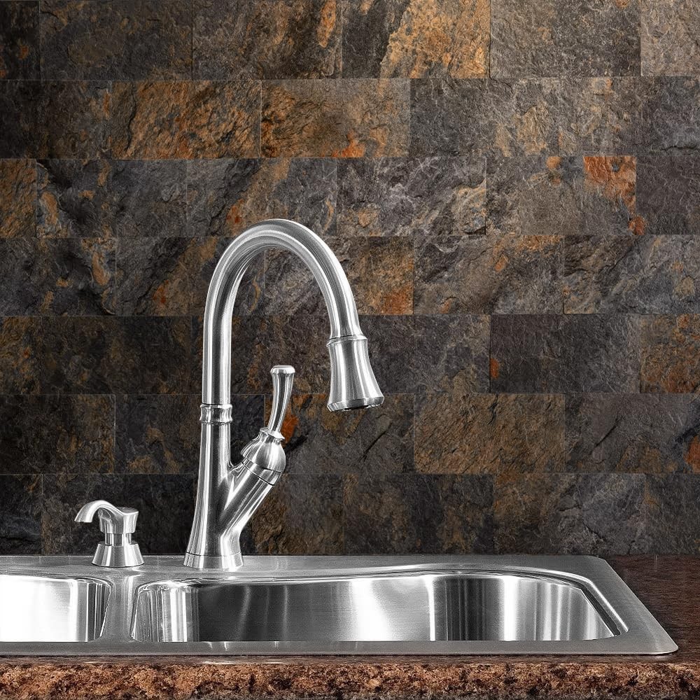 100 Piece Rust Slate Peel and Stick Backsplash Wall Tiles, 3" x 6" PVC Faux S…