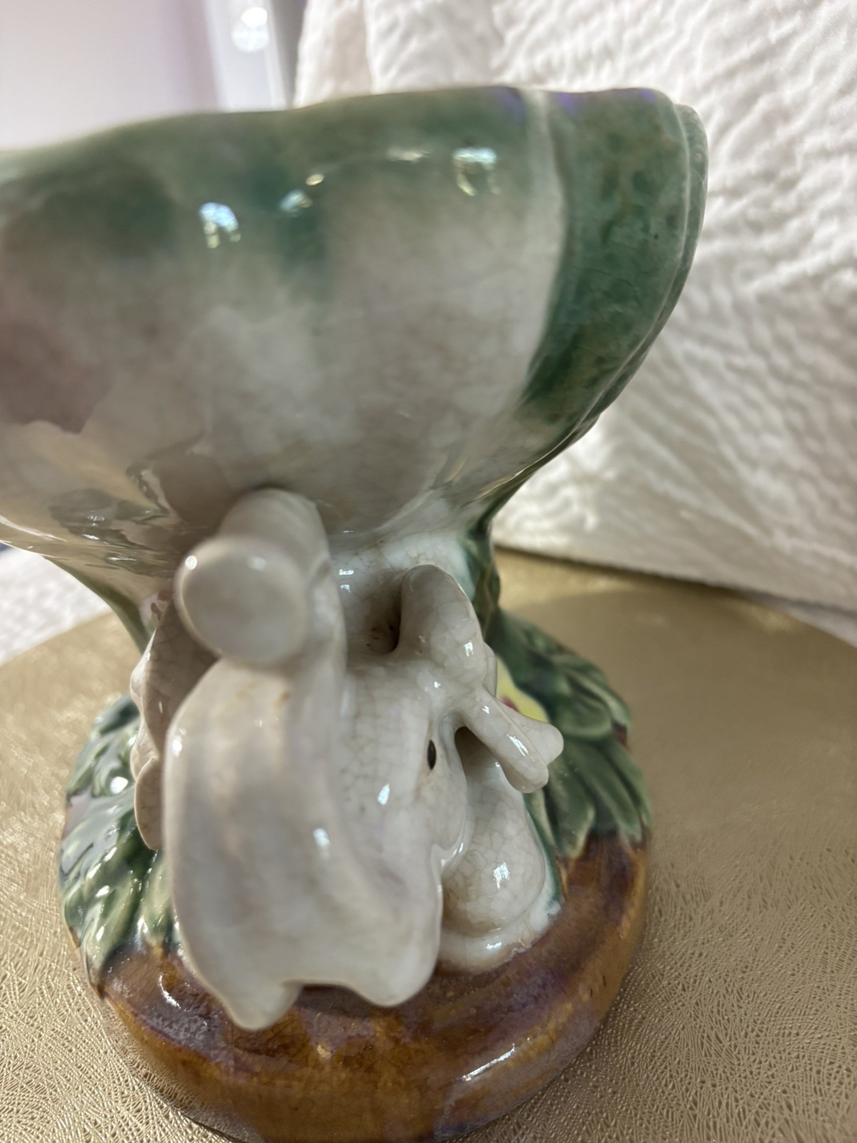 Vintage Italian Majolica Elephant Pedestal Centerpiece Fruit Bowl