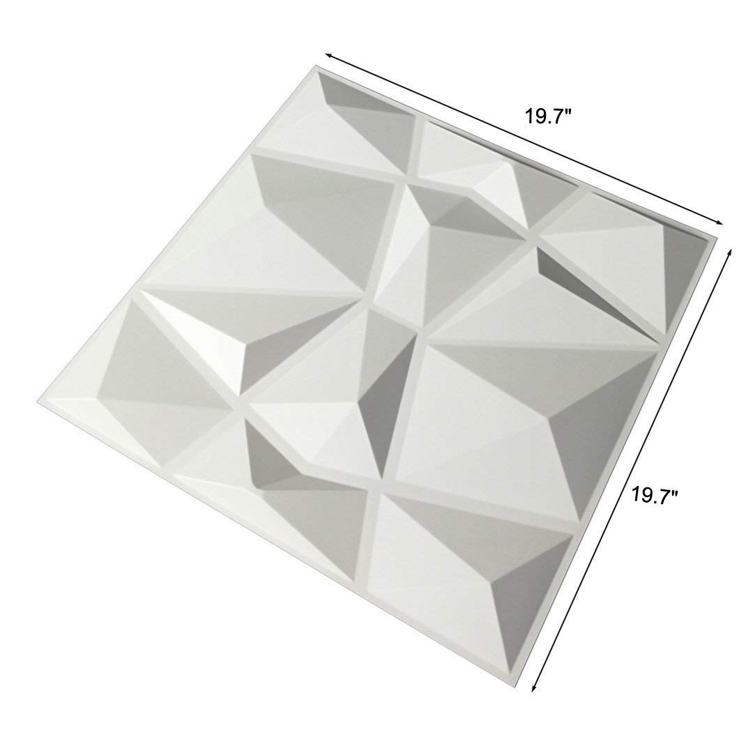 Pack of 12 Elegant 3D Pyramid PVC Wall Panels in Snow White – 19.7"x19.7"