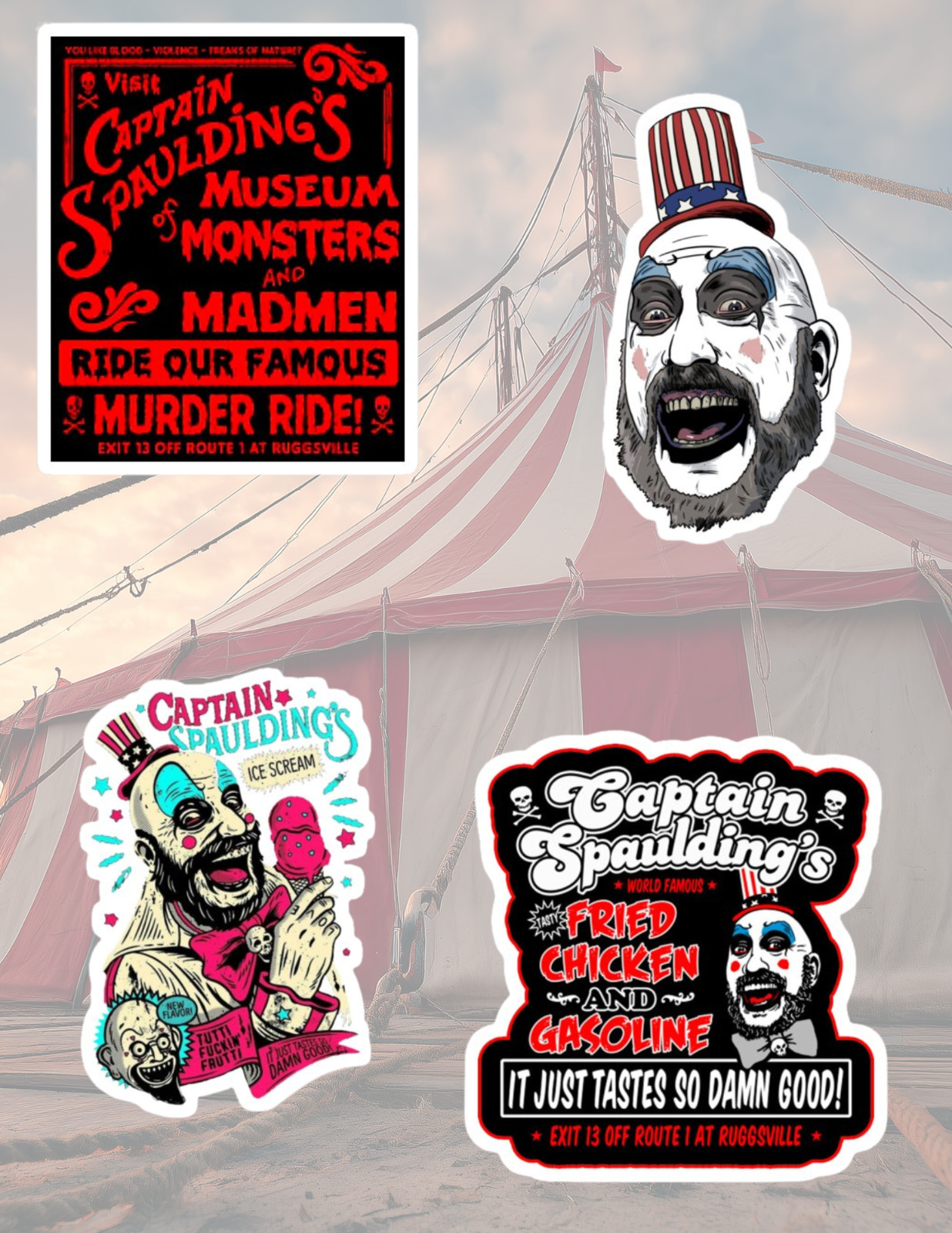 Captain Spaulding Devil's Reject Horror Movie 4pc Sticker Pack