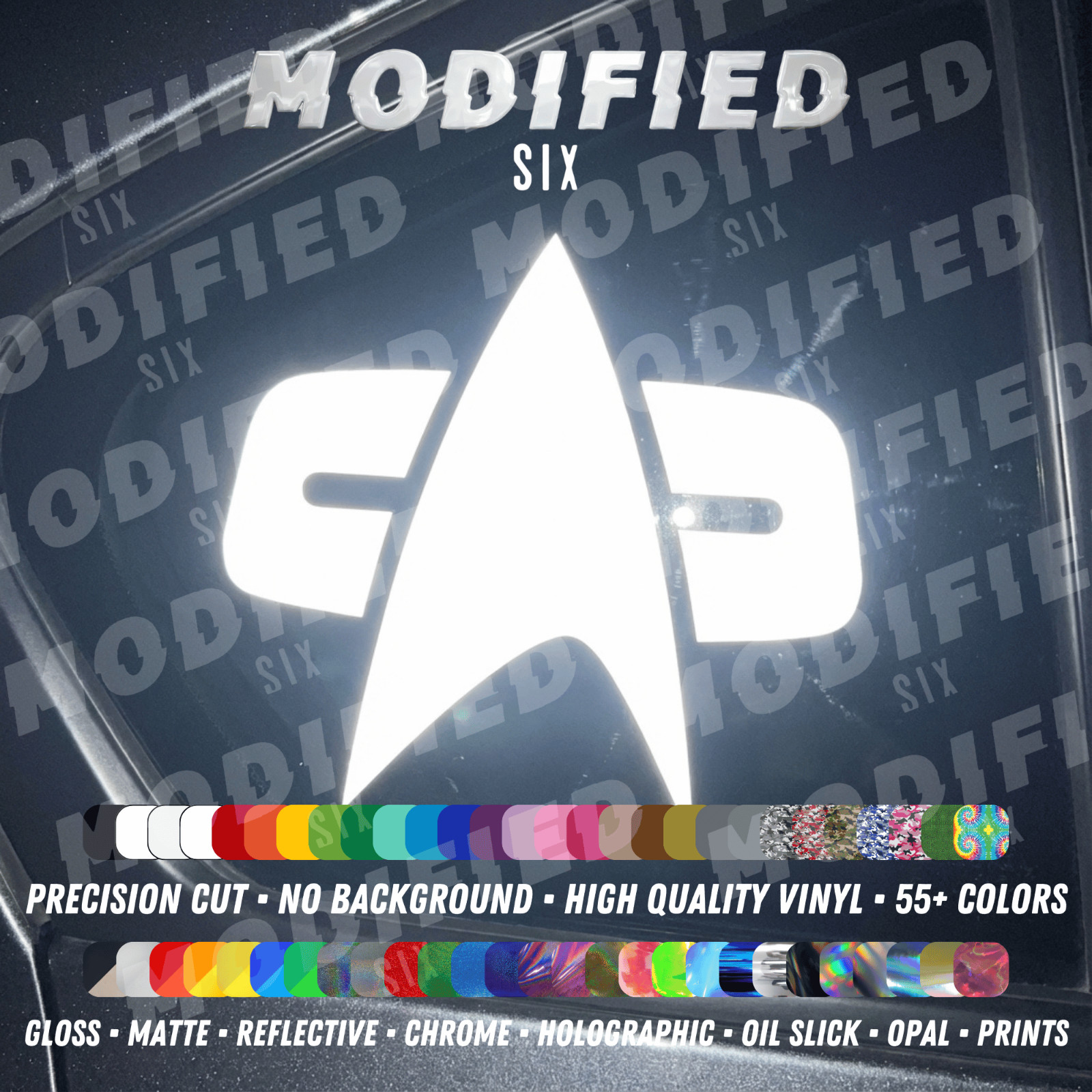 REFLECTIVE Star Trek Voyager DS9 Com Badge 55+ Colors Cars Laptops Decal Sticker