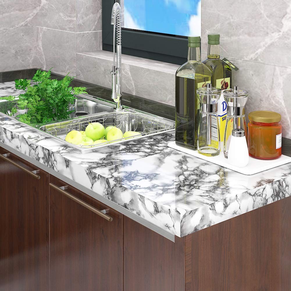 LaCheery White and Gray Marble Contact Paper for Bathroom Countertops Removab…