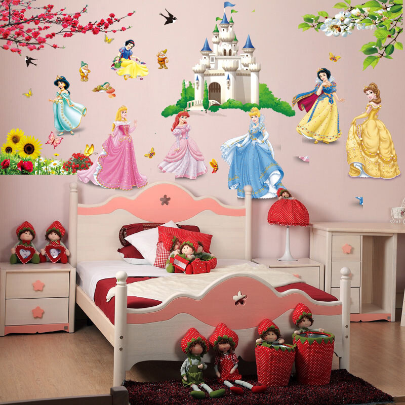 Large Princess Castle Wall Stickers Colorful Vinyl Decal Girls Kids Bedroom Art