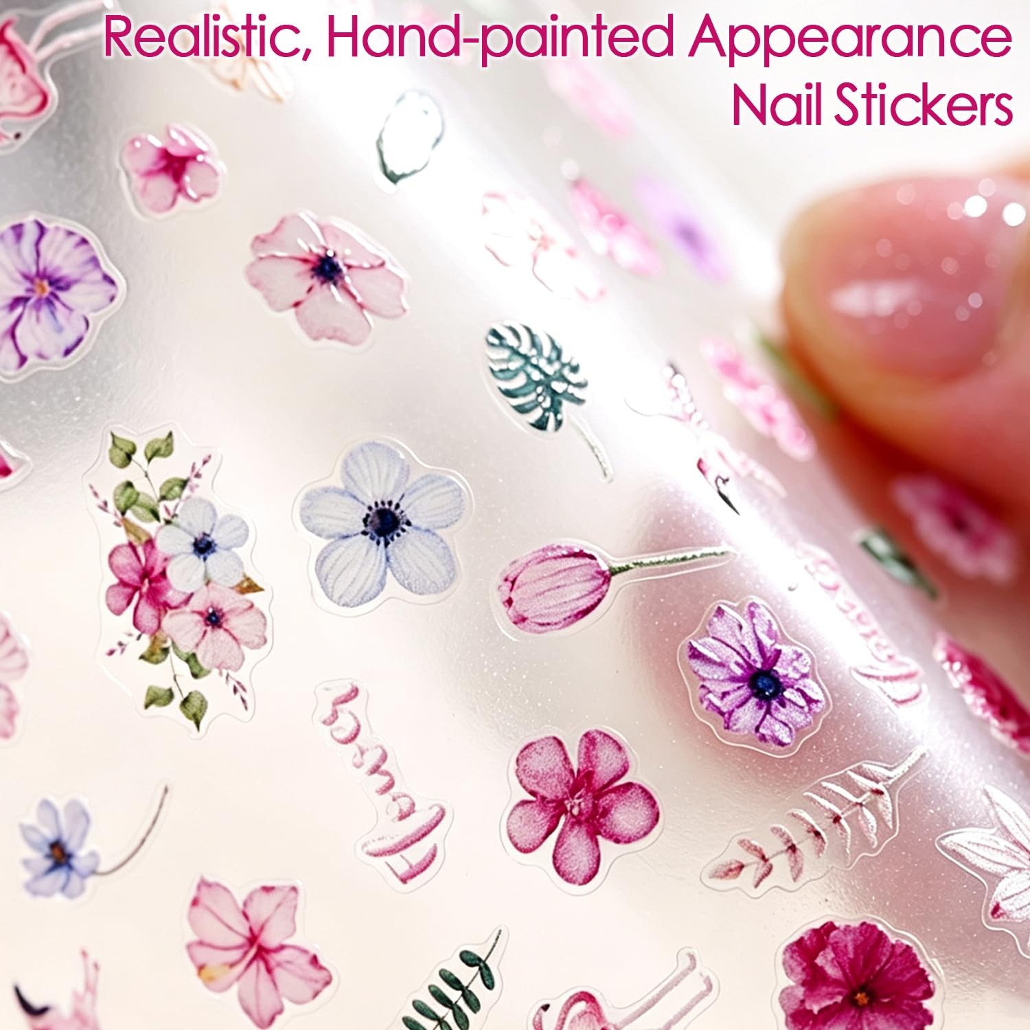 Gel Nail Stickers for Art: 5D Embossed Summer Flower Large, Colourful