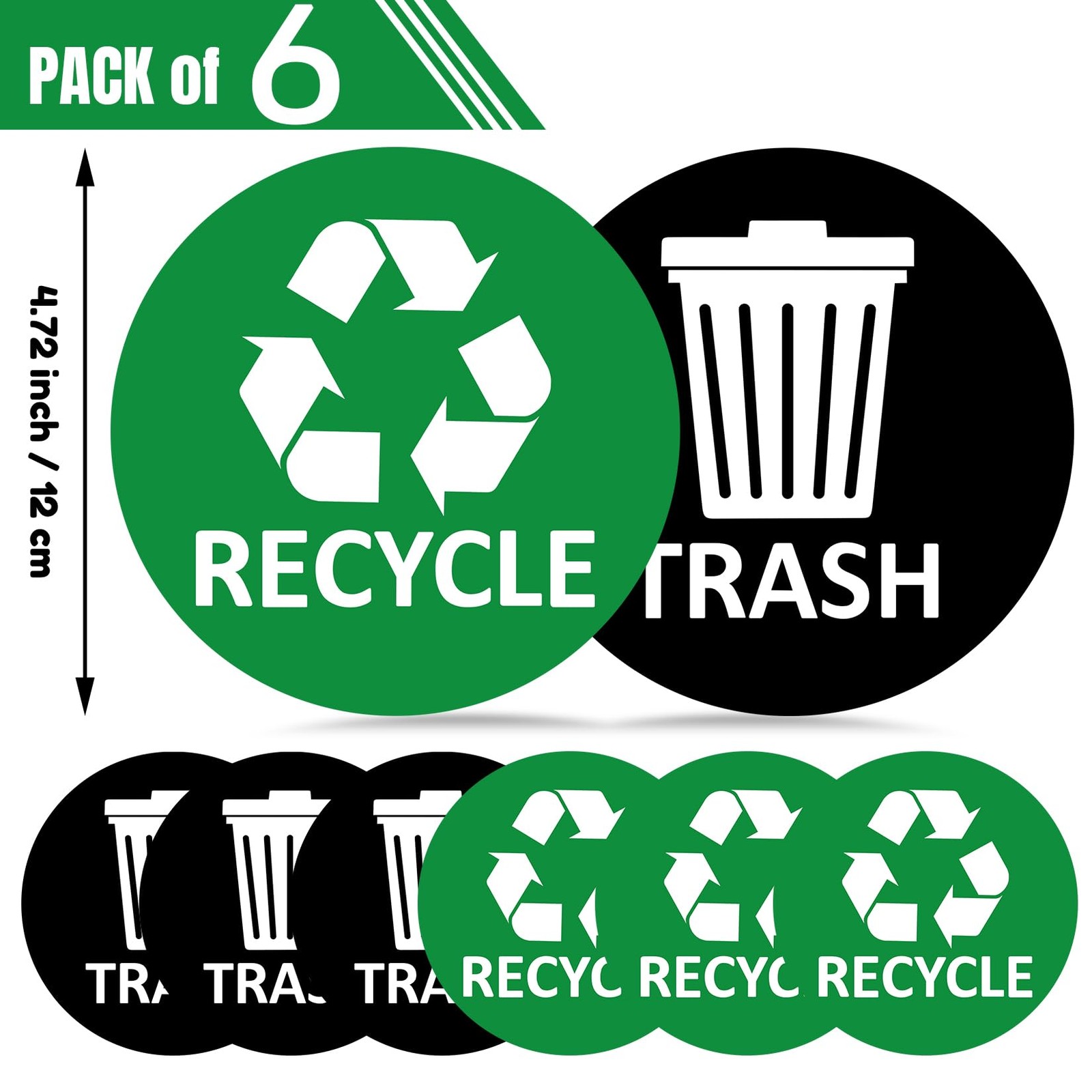 Vinyl Trash Stickers Set, 3 Pcs Recycling Signs, Home Hotel Necessity, Black