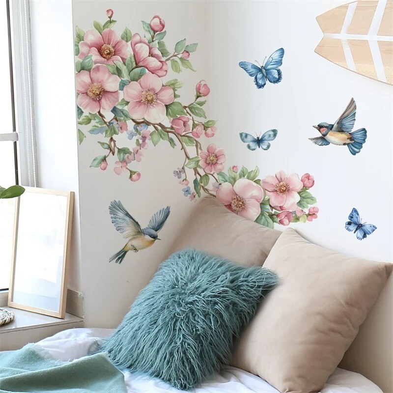 Removable Flower Tree Branch Decals Animal Birds Wall Sticker Vinyl Home Decor
