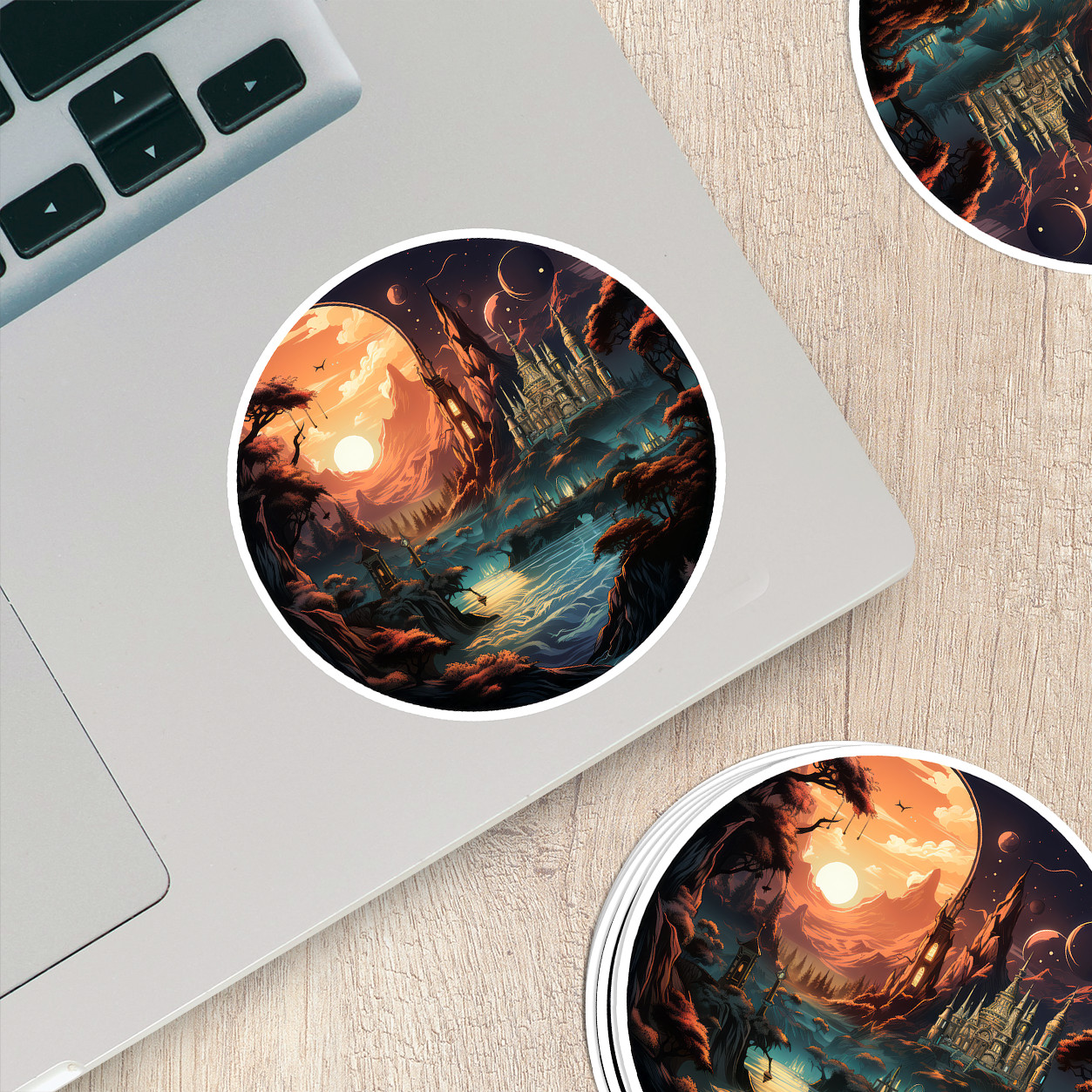 Steampunk Fantasy Landscape Sticker – Transport Yourself to a World of Adventure