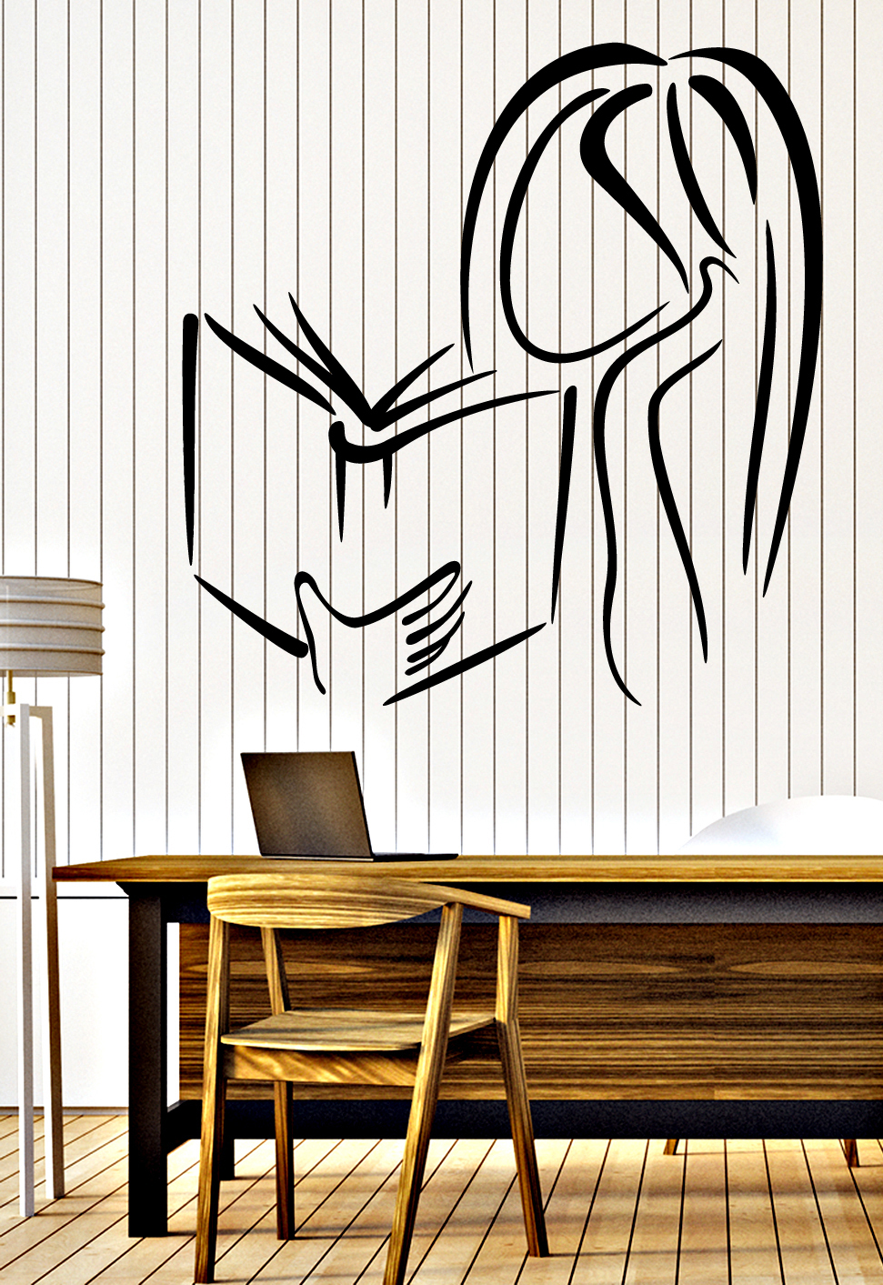 Wall Vinyl Decal Girl Reading a Book Bookstore Library Decor z4686