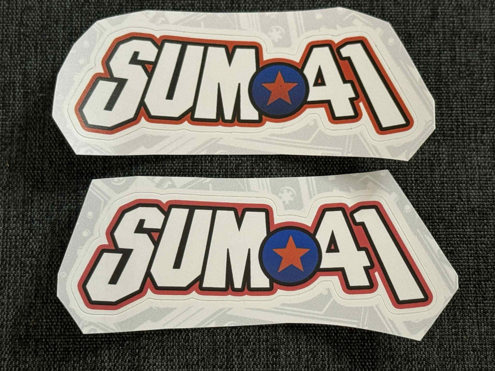 Lot of 2 SUM 41 Red/Blue 1 1/4" x 3 3/4" Band Logo STICKERS Fast! FREE SHIP!