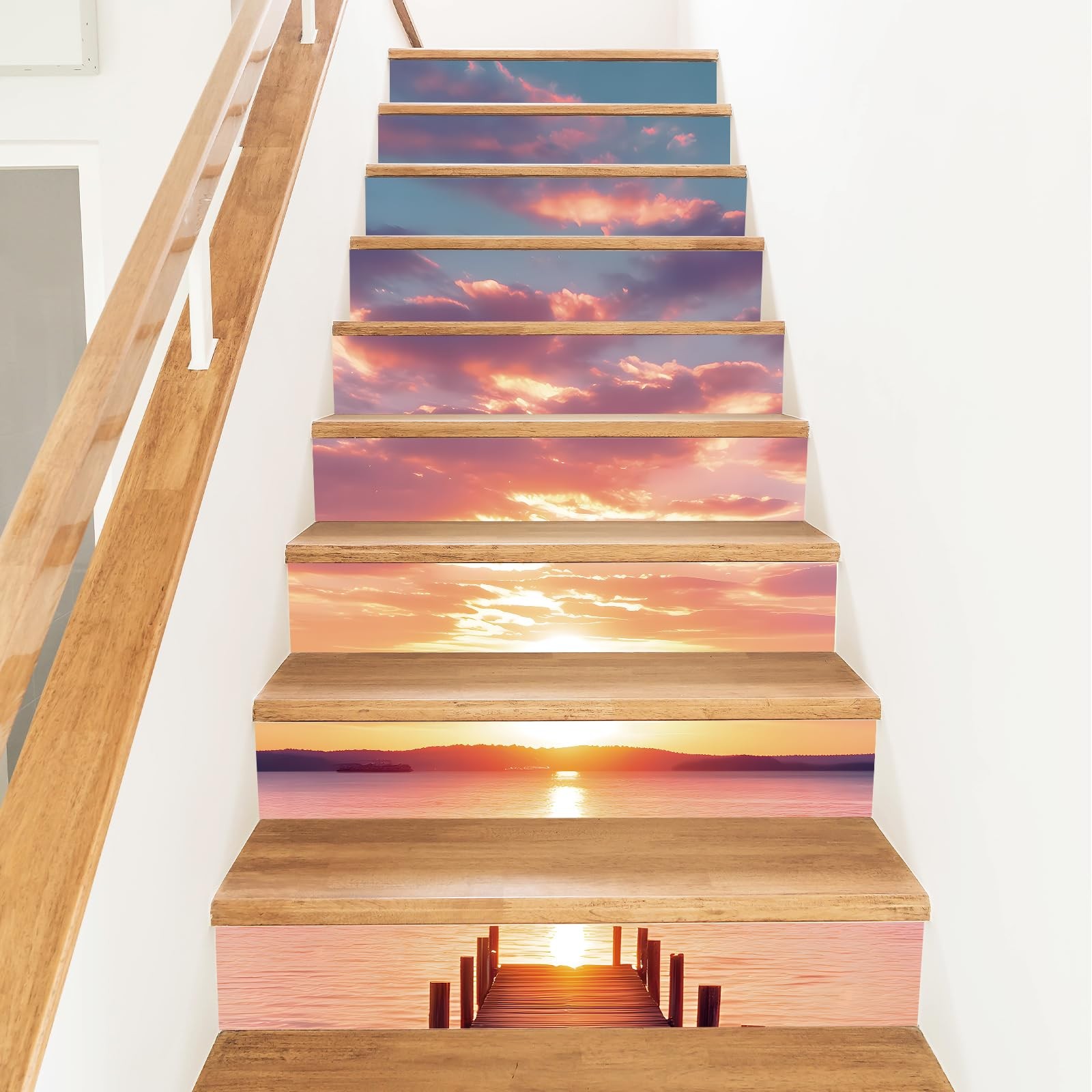 PLIGREAT 15 Strips Stair Riser Decals Sunset Landscape Pathway Peel and Stick…