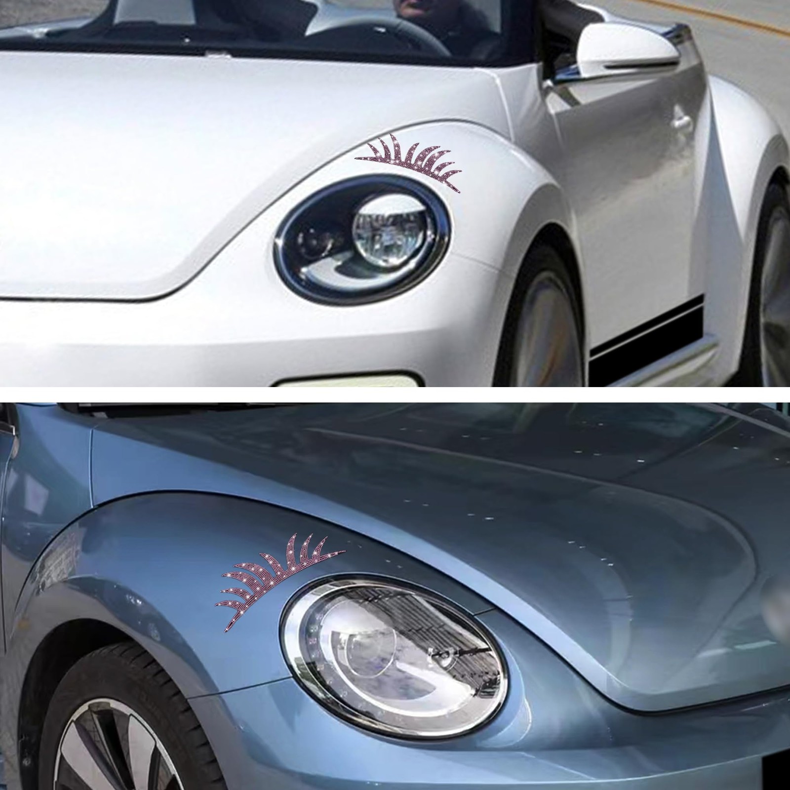Car Headlight Bling Eyelashes Diamond Crystal Auto Decoration Ornaments 2Pcs