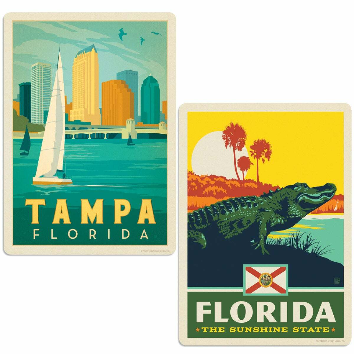 Tampa Florida Alligator Sticker Set of 2 Vintage-Style Suitcase Decals