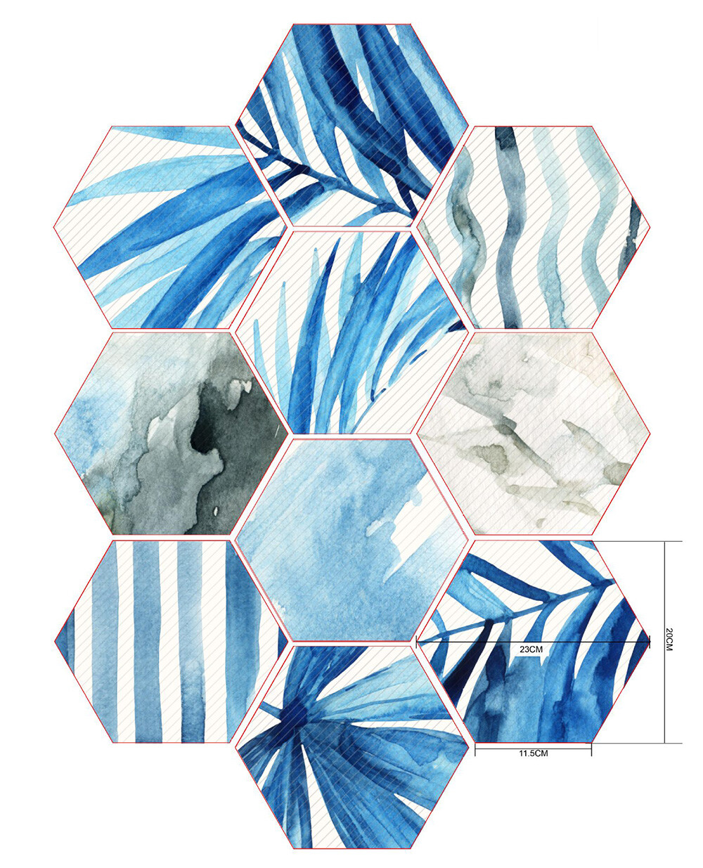 Blue Ink Painting Self-Adhesive Non-Slip PVC Home Floor Wall Tile Sticker 10Pcs