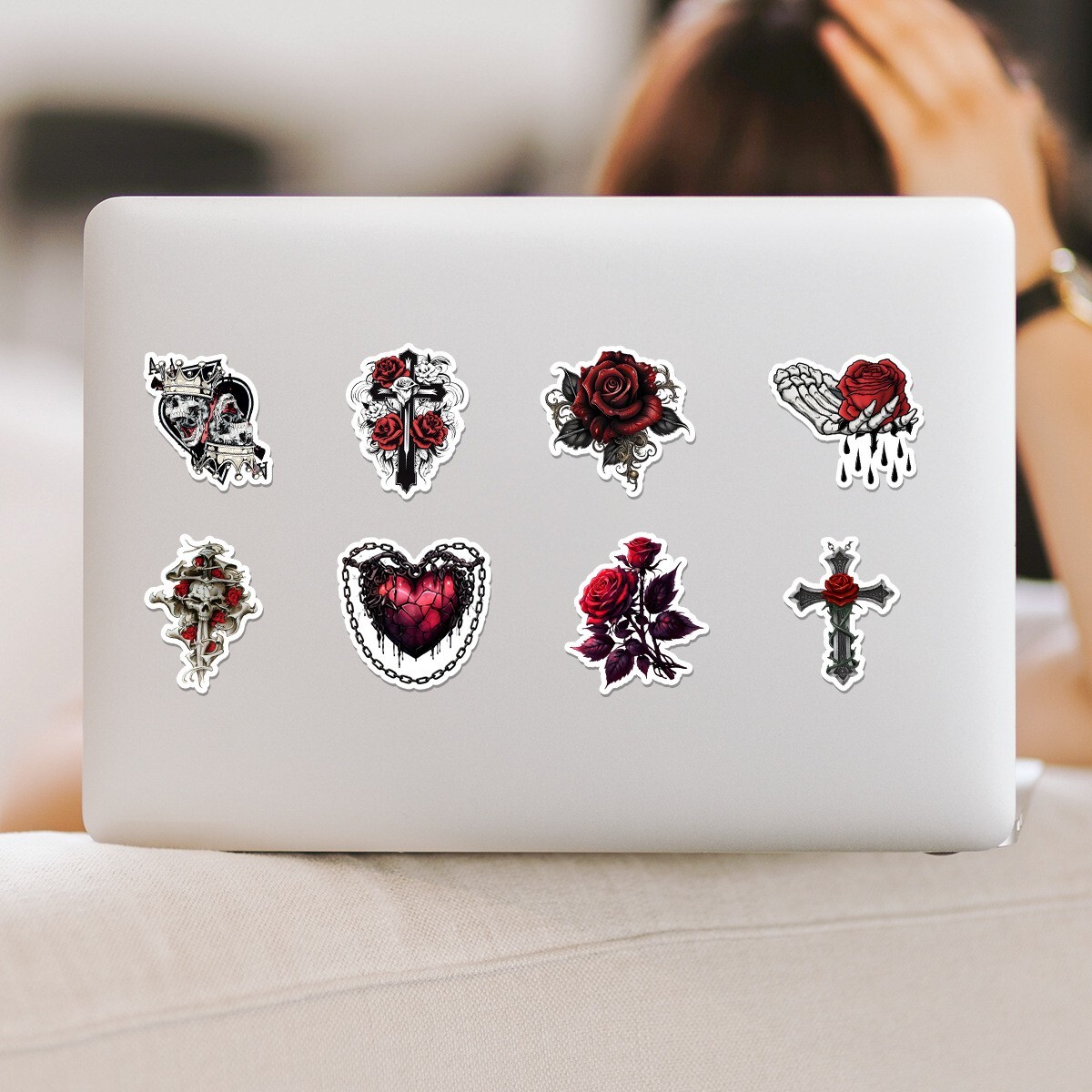 50pcs Waterproof Vinyl Stickers Red Gothic Style Skull Luggage Phone Laptop Car