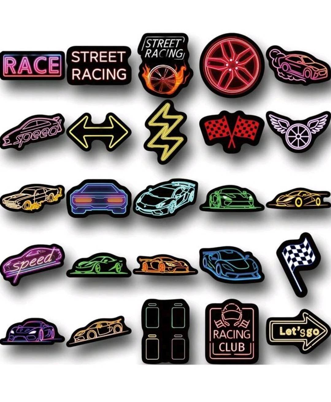 24Pcs Neon Racing Car Graffiti Stickers