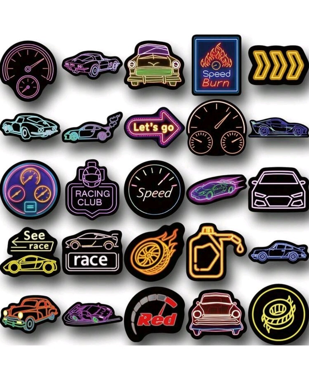 24Pcs Neon Racing Car Graffiti Stickers