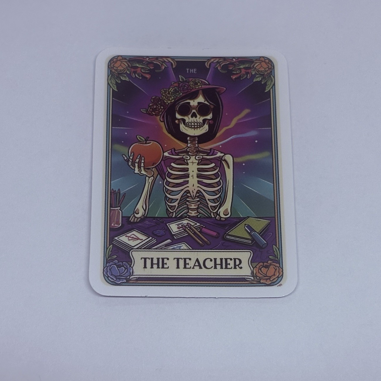 Skeleton Tarot Sticker Decal “The Teacher” Humor Gothic Art Vinyl Journal Tc9