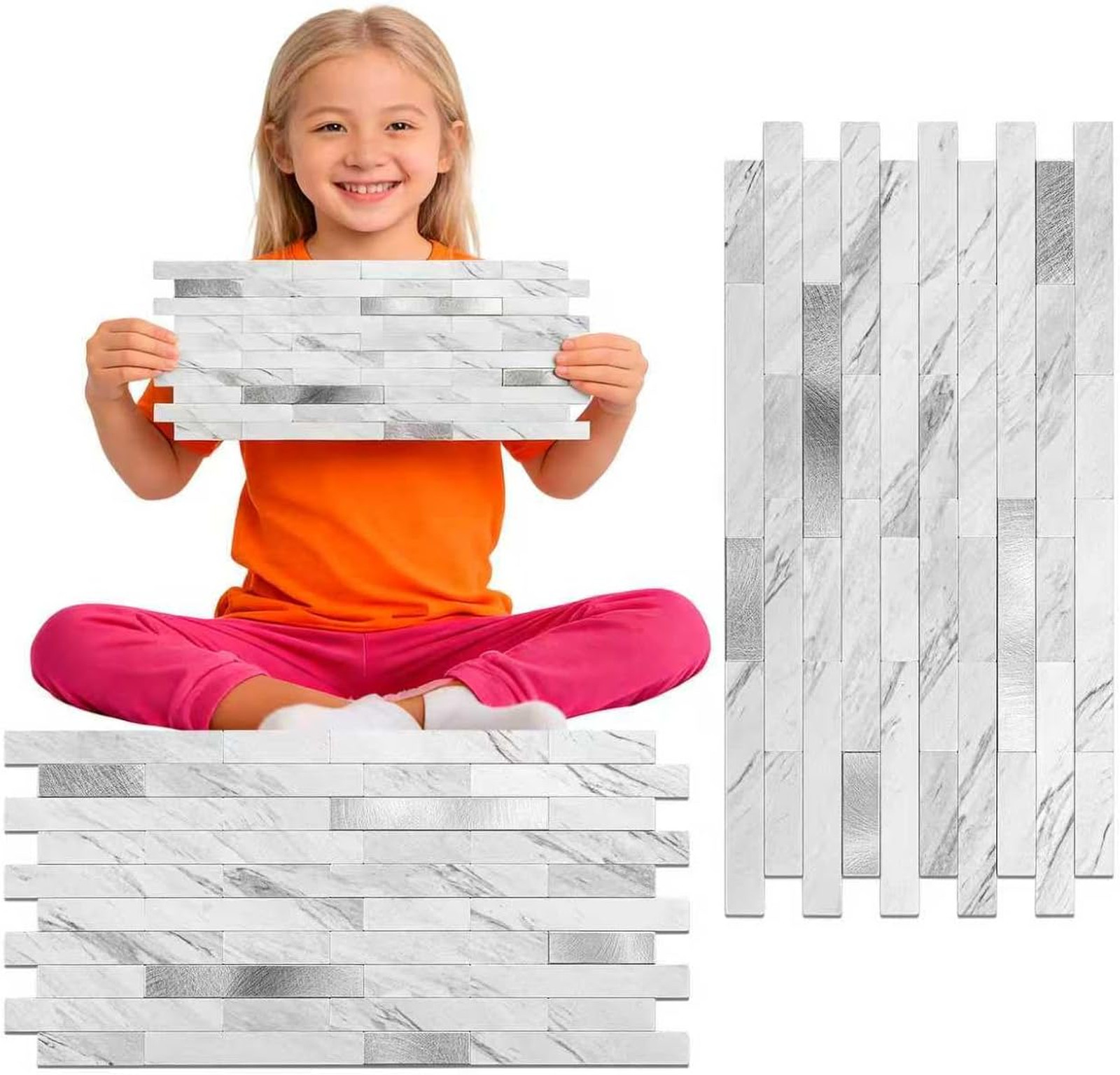 Peel and Stick Backsplash Tile Waterproof PVC Wall Sticker 3D Faux Stone Marble