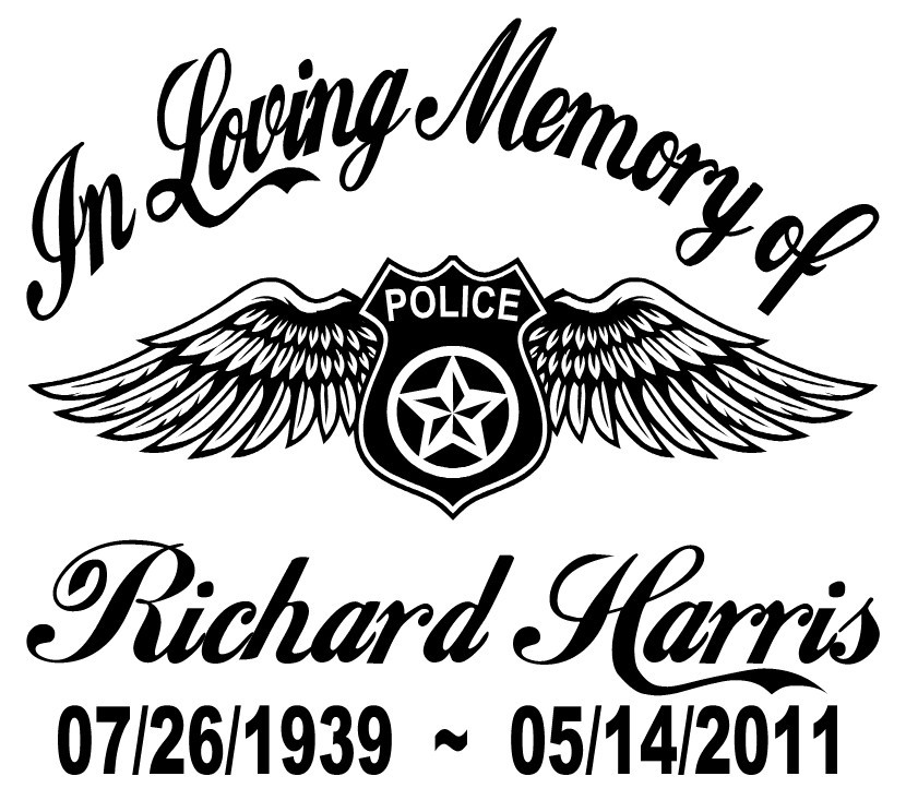 In Loving Memory Police Badge Wings Sticker Decal Custom Tribute 3 Font Choices